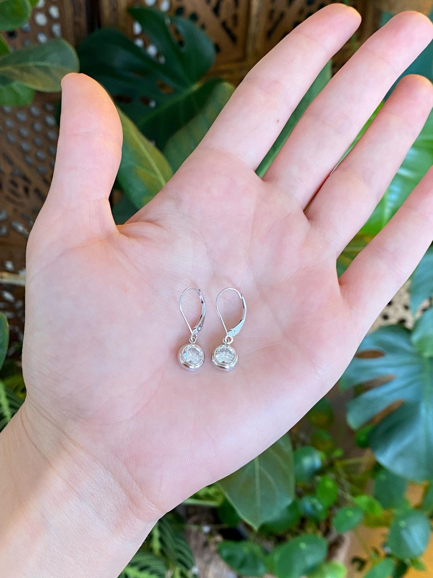 Solid 14k White Gold Clear Cubic Zirconia Dangle Earrings