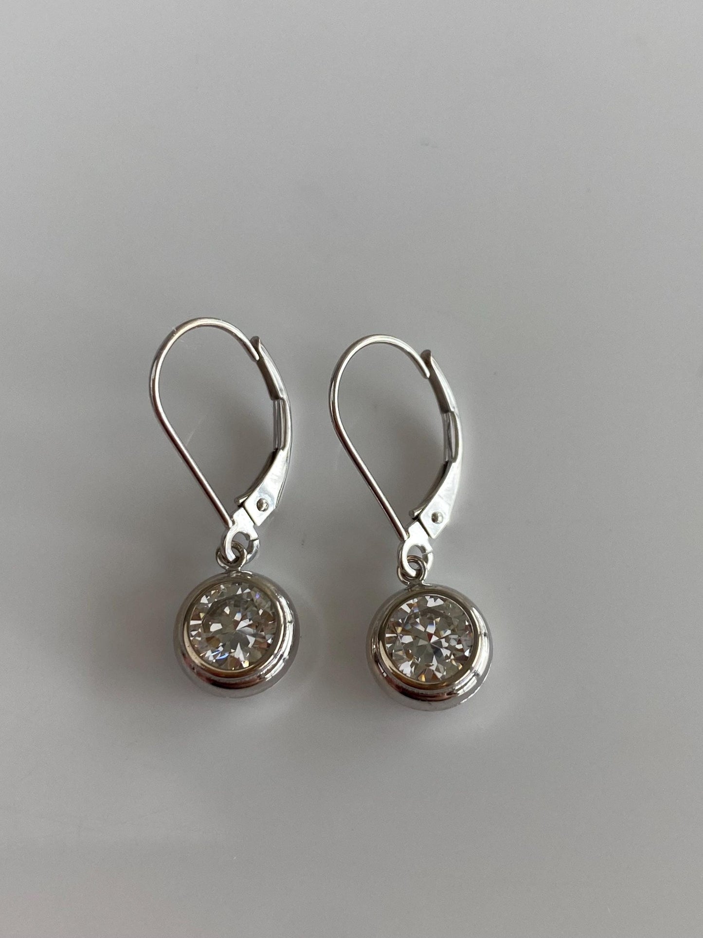 Solid 14k White Gold Clear Cubic Zirconia Dangle Earrings