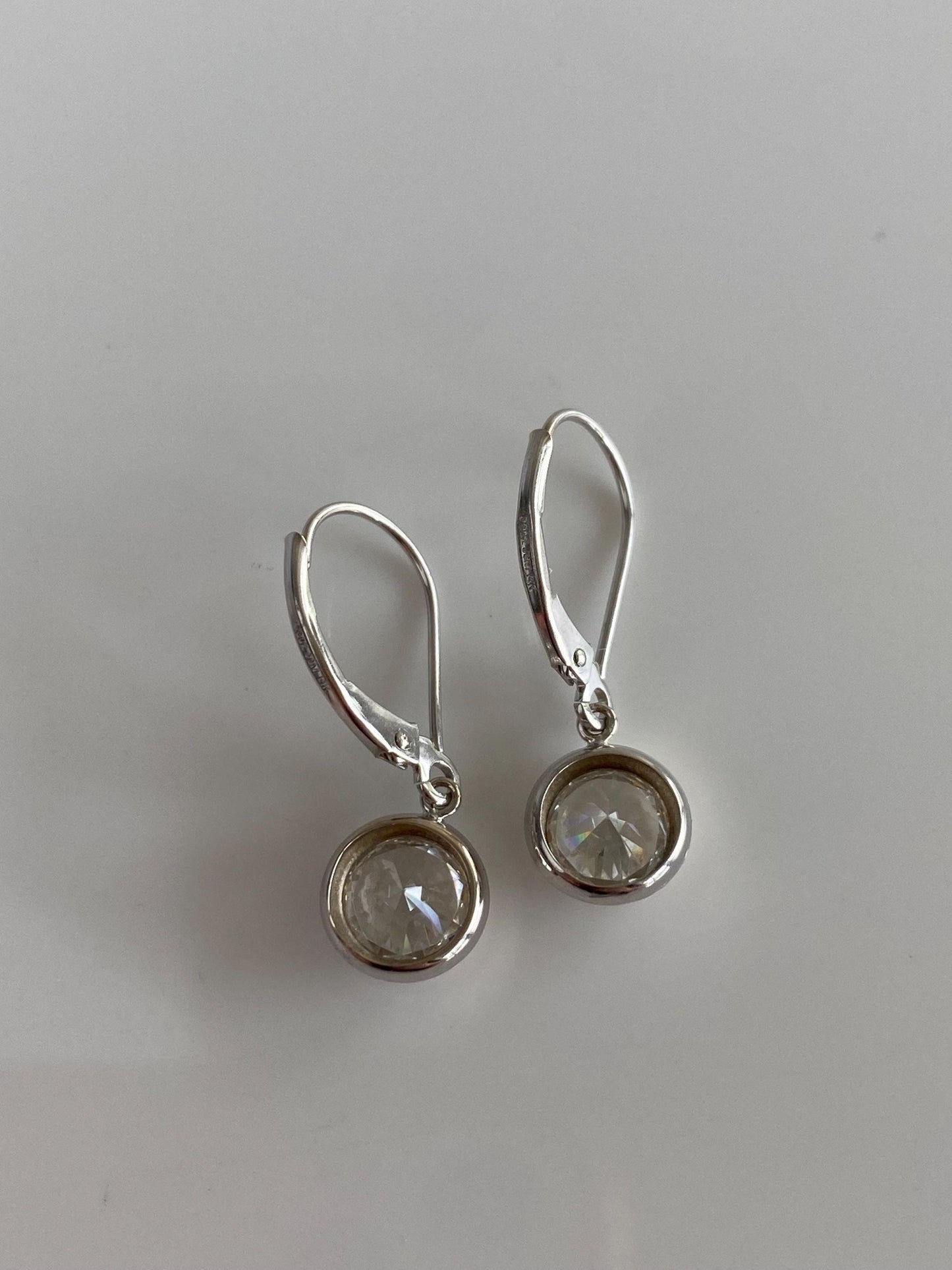 Solid 14k White Gold Clear Cubic Zirconia Dangle Earrings