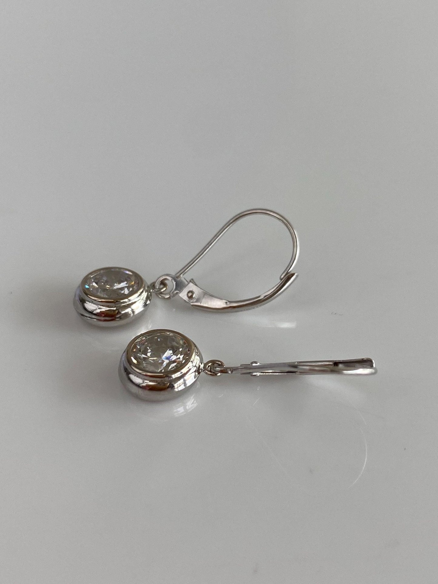 Solid 14k White Gold Clear Cubic Zirconia Dangle Earrings