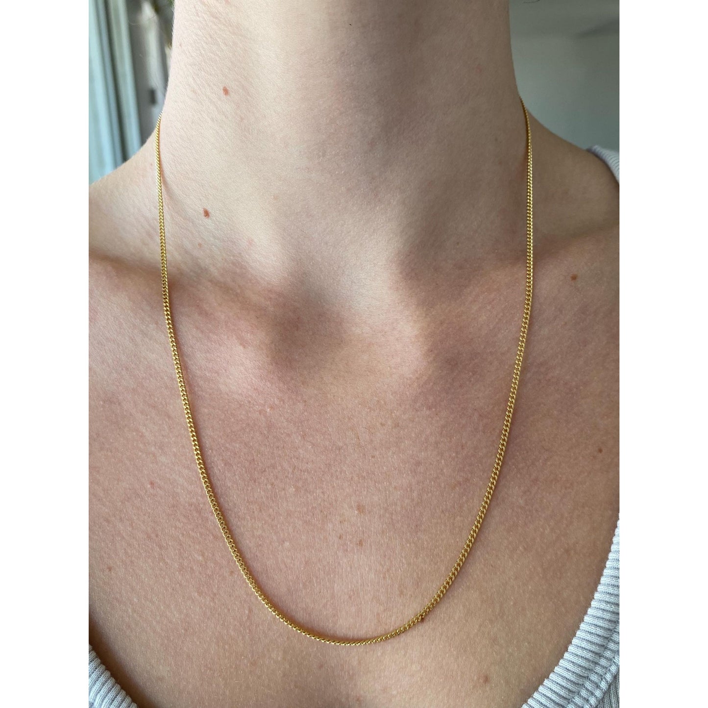 Vintage Solid 18k Yellow Gold Tight Curb Chain Necklace - 20.5 inches