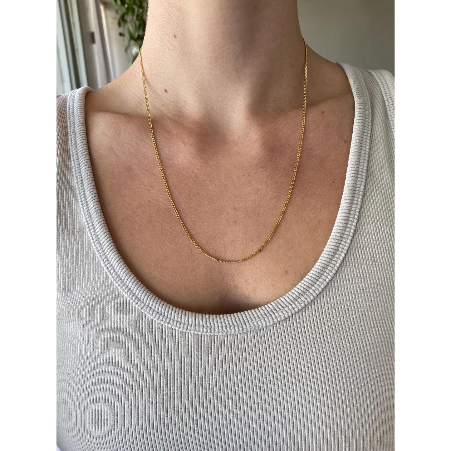 Vintage Solid 18k Yellow Gold Tight Curb Chain Necklace - 20.5 inches