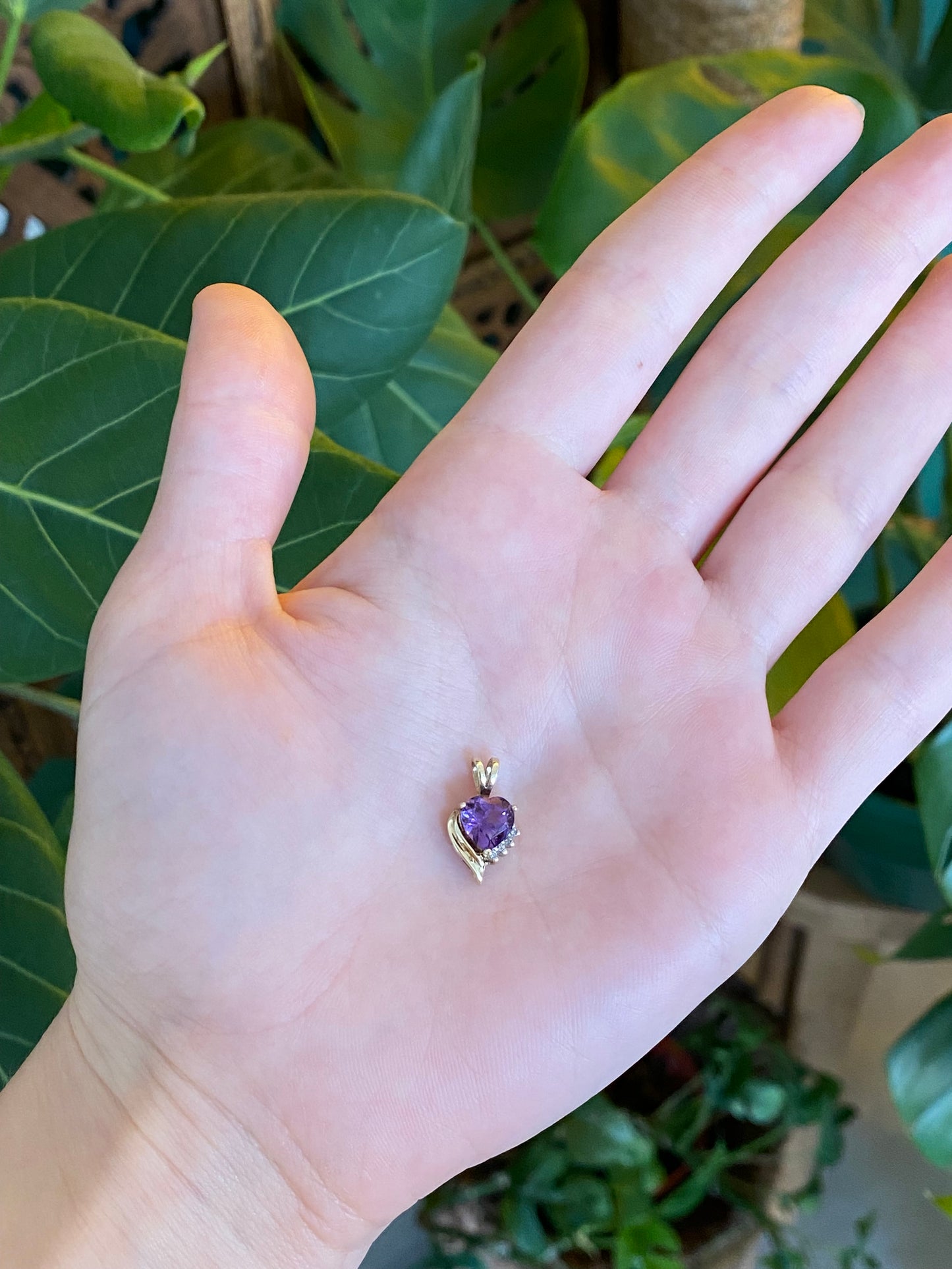 Vintage Solid 10k Diamond Amethyst Heart Charm