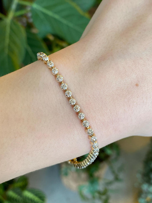 Vintage Solid 14k Yellow Gold Champagne Diamond Tennis Bracelet - 7.25 inches