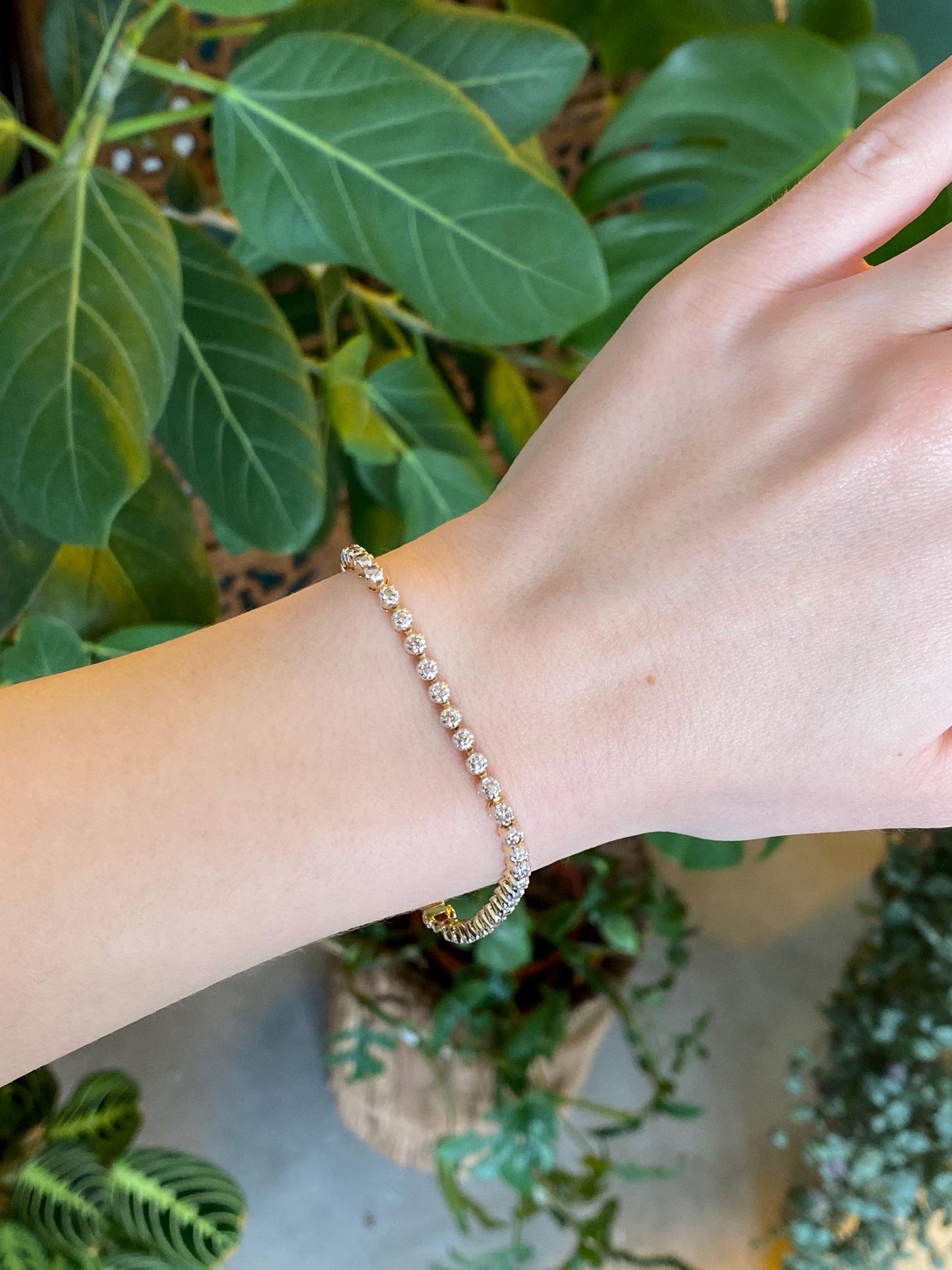 Vintage Solid 14k Yellow Gold Champagne Diamond Tennis Bracelet - 7.25 inches