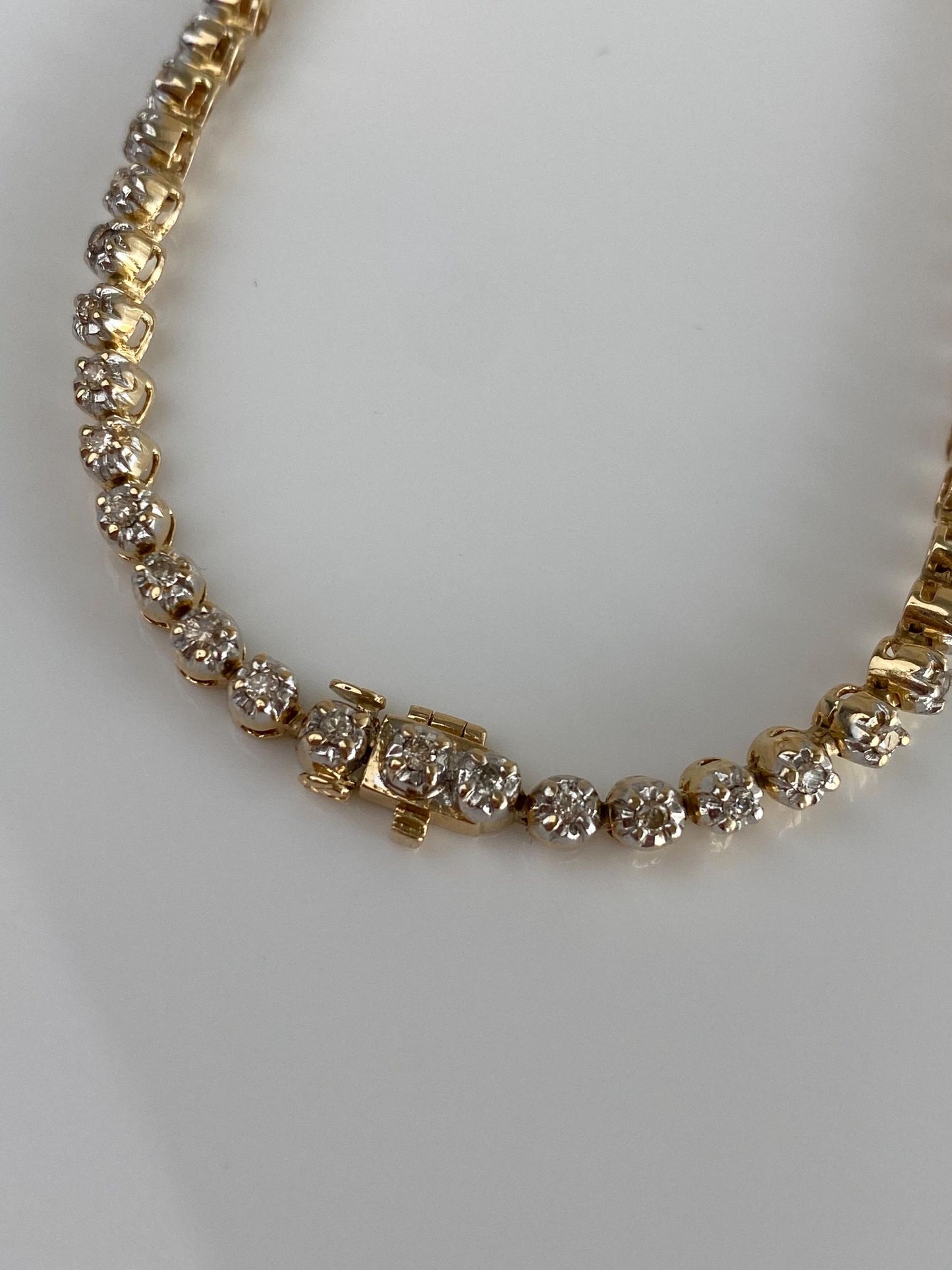 Vintage Solid 14k Yellow Gold Champagne Diamond Tennis Bracelet - 7.25 inches