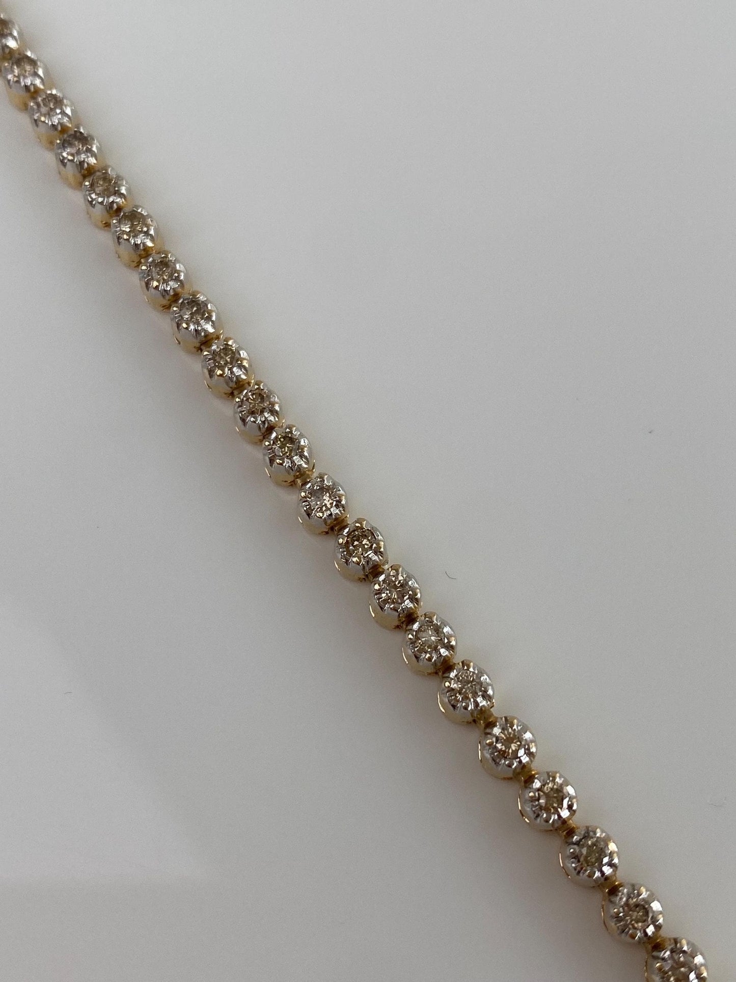 Vintage Solid 14k Yellow Gold Champagne Diamond Tennis Bracelet - 7.25 inches