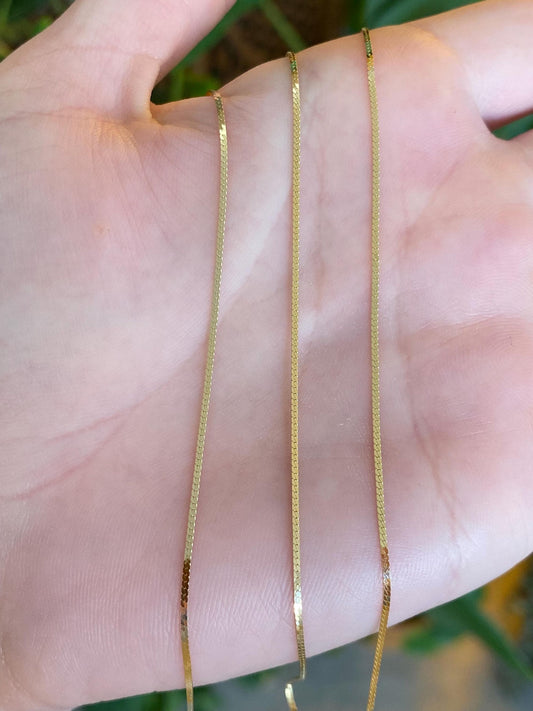 Vintage Solid 14k Yellow Gold Dainty Flat Chain Necklace - 20 inches
