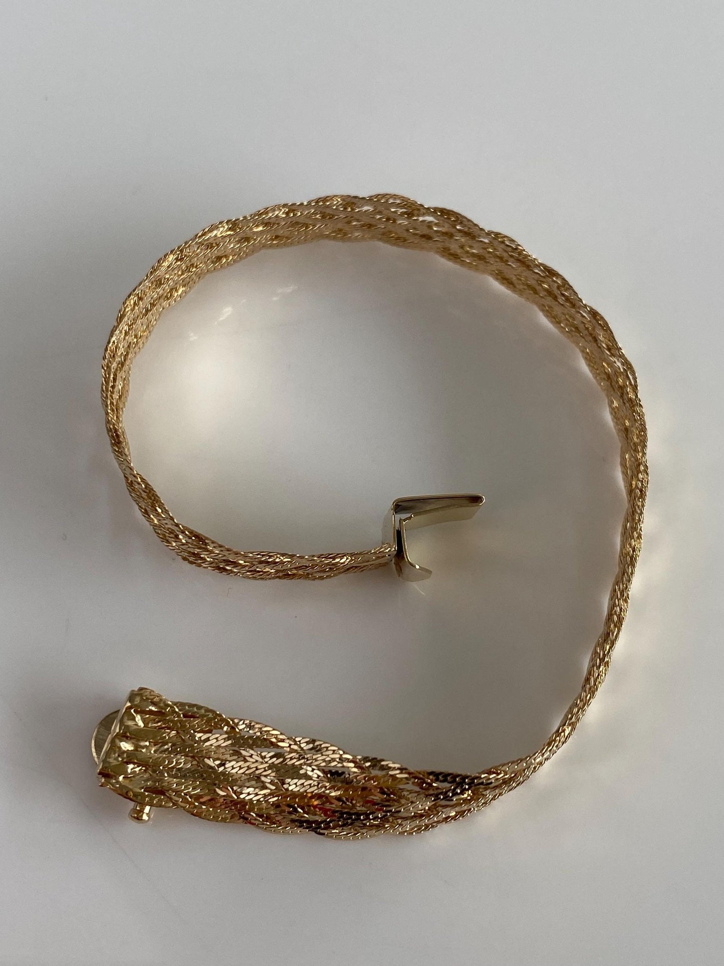 Vintage Solid 14k Yellow Gold Woven Flat Chain Bracelet - 6.75 inches