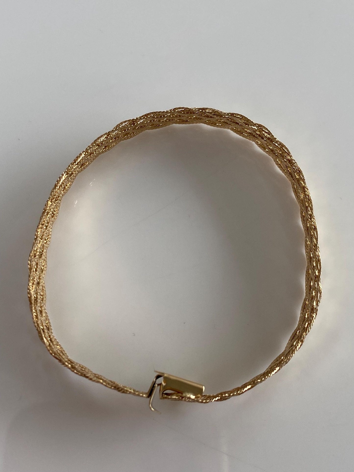 Vintage Solid 14k Yellow Gold Woven Flat Chain Bracelet - 6.75 inches