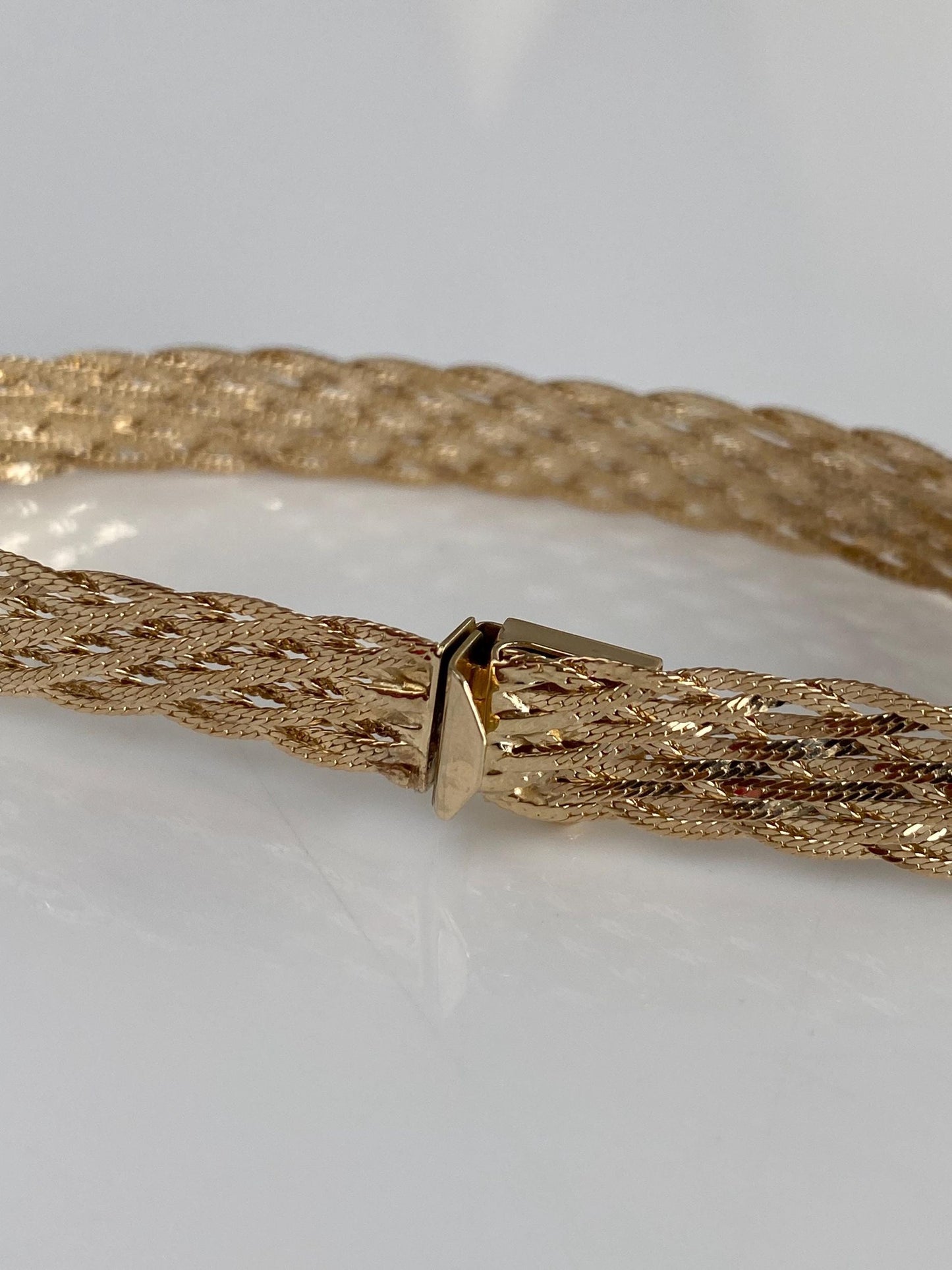 Vintage Solid 14k Yellow Gold Woven Flat Chain Bracelet - 6.75 inches