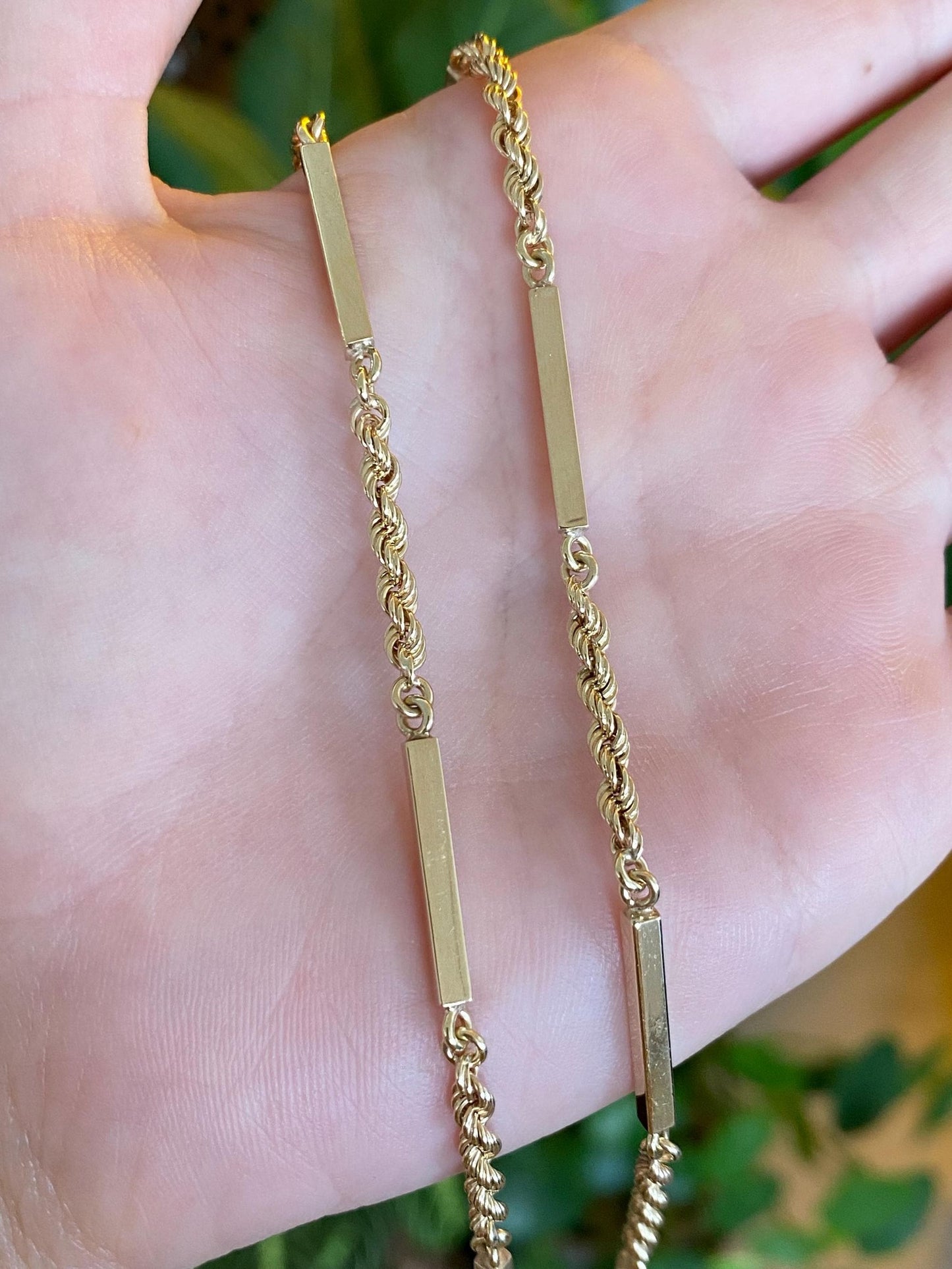 Vintage Solid 14k Yellow Gold Bar Link Rope Chain Necklace - 19.75 inches