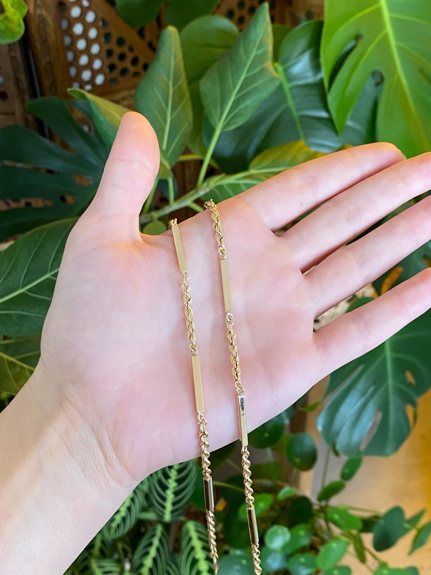 Vintage Solid 14k Yellow Gold Bar Link Rope Chain Necklace - 19.75 inches