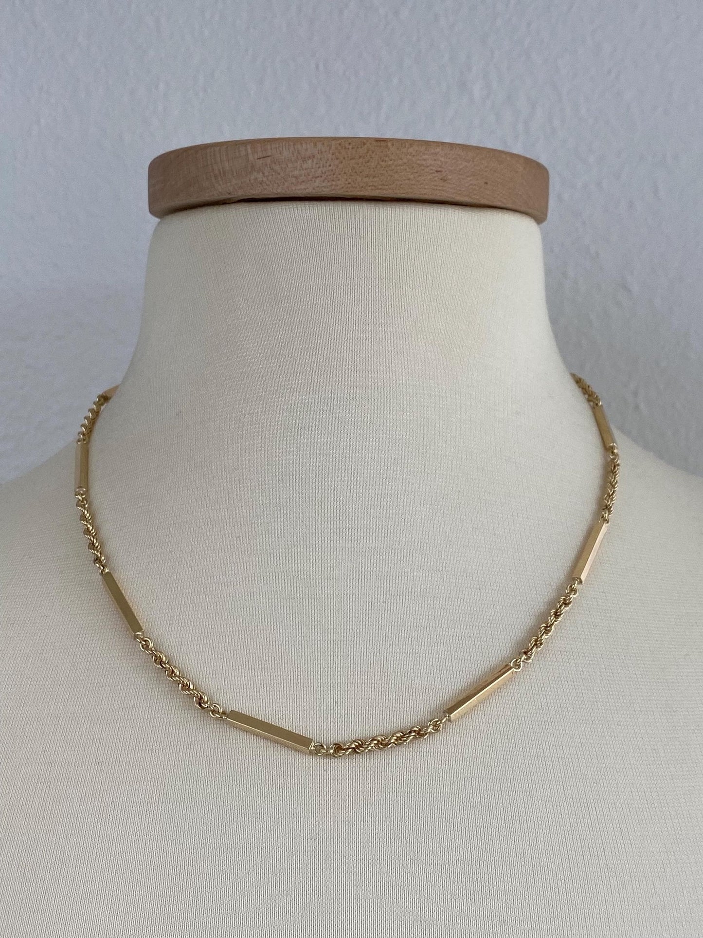 Vintage Solid 14k Yellow Gold Bar Link Rope Chain Necklace - 19.75 inches