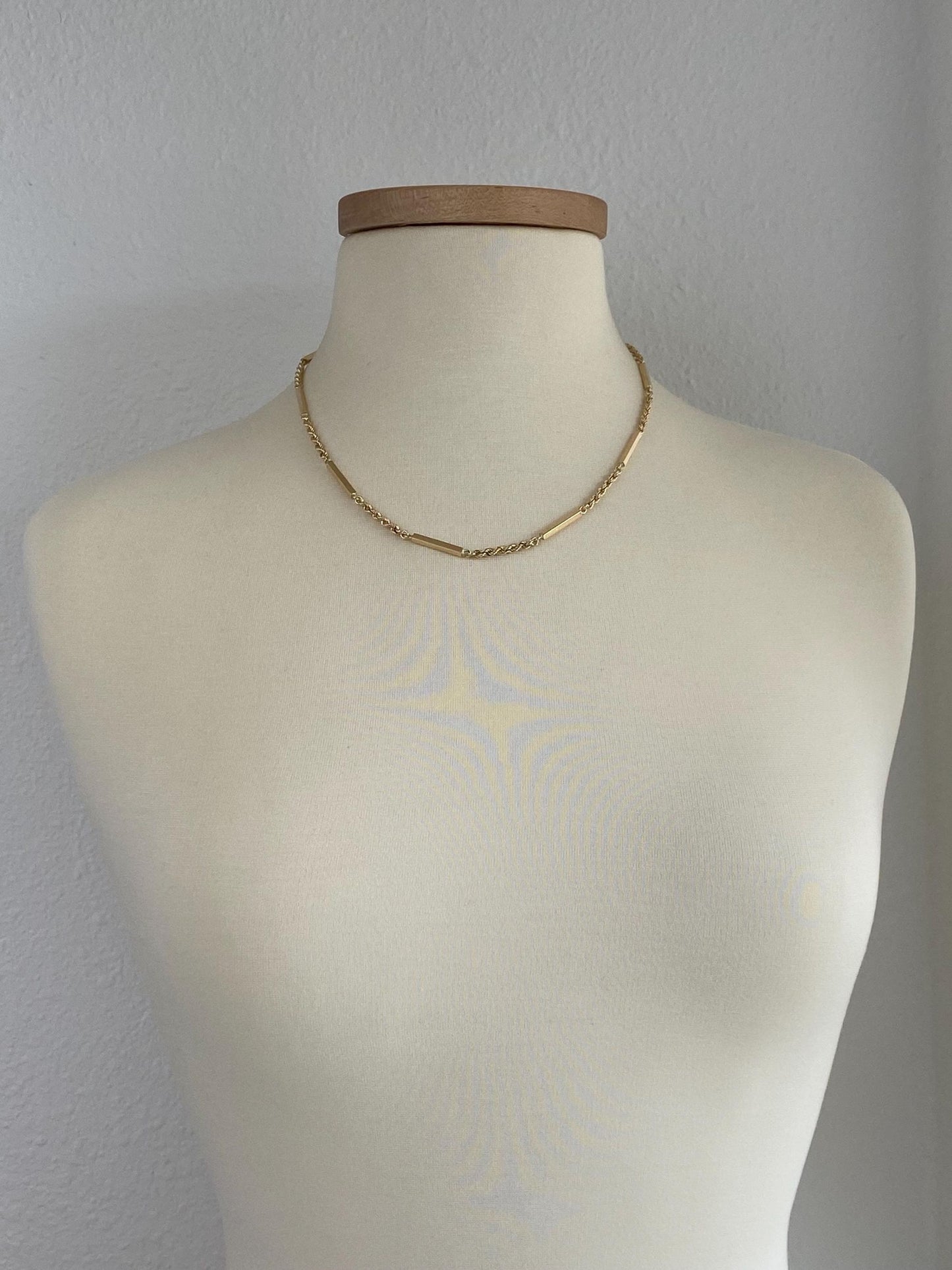 Vintage Solid 14k Yellow Gold Bar Link Rope Chain Necklace - 19.75 inches