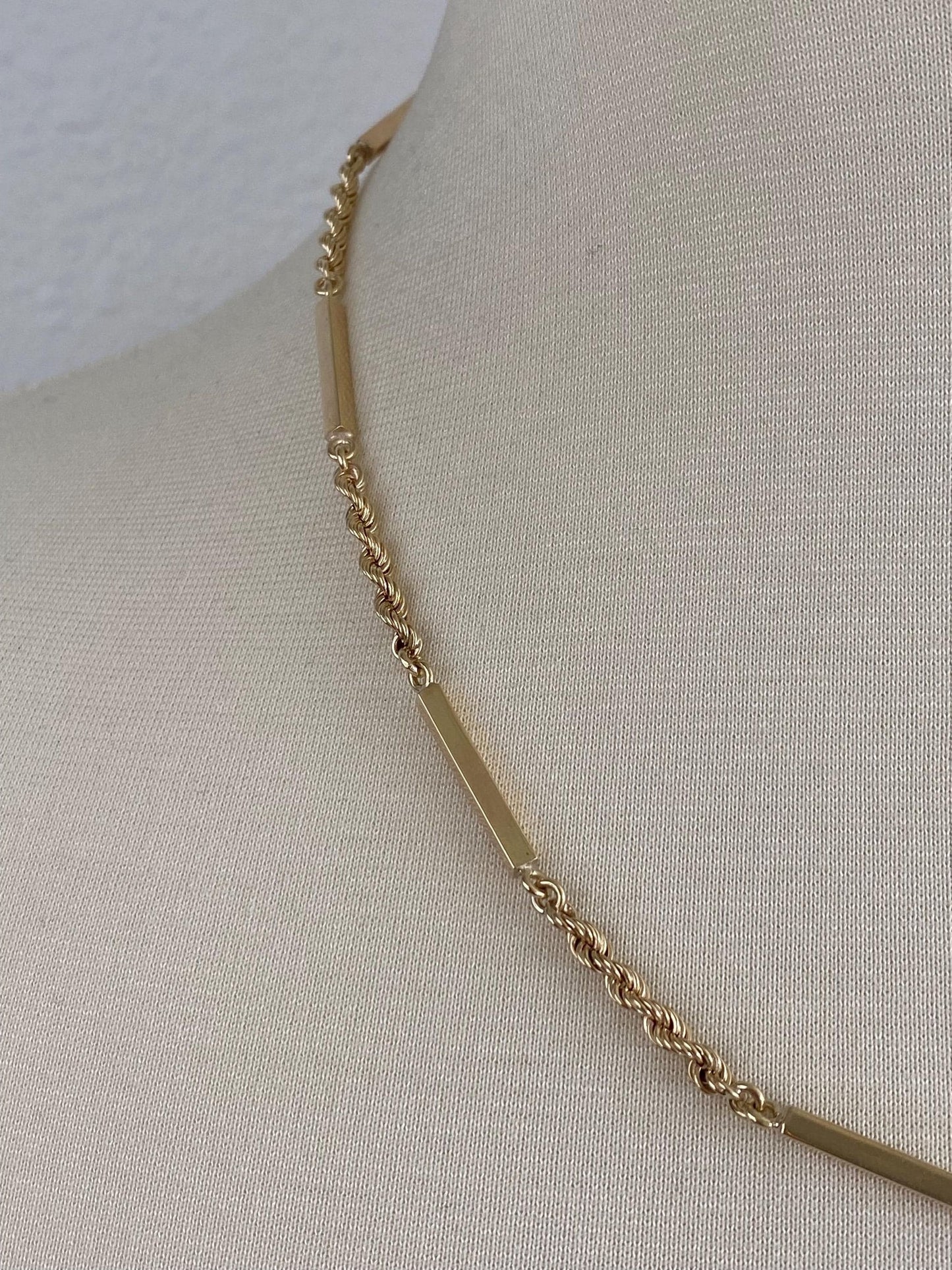 Vintage Solid 14k Yellow Gold Bar Link Rope Chain Necklace - 19.75 inches