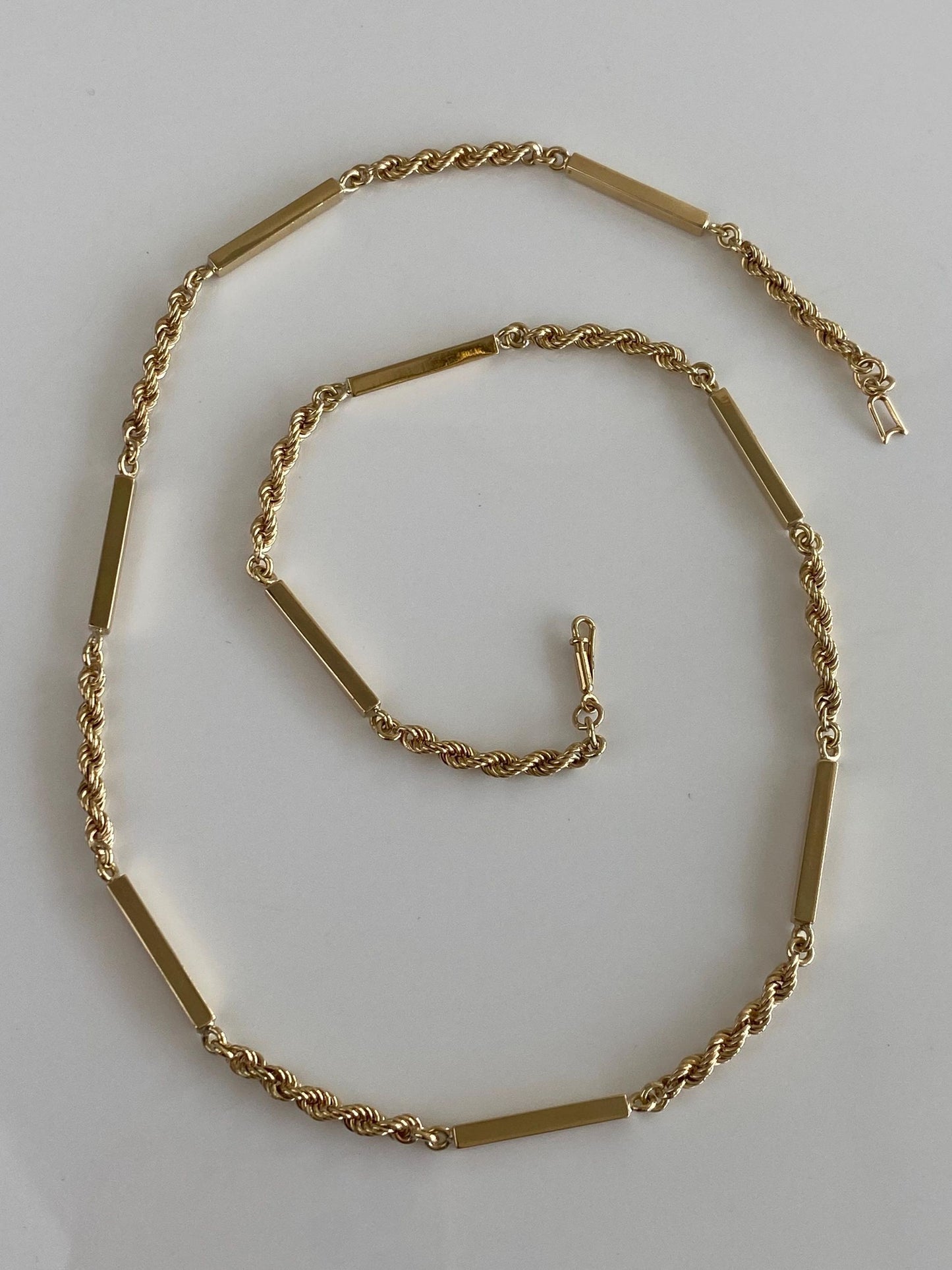 Vintage Solid 14k Yellow Gold Bar Link Rope Chain Necklace - 19.75 inches