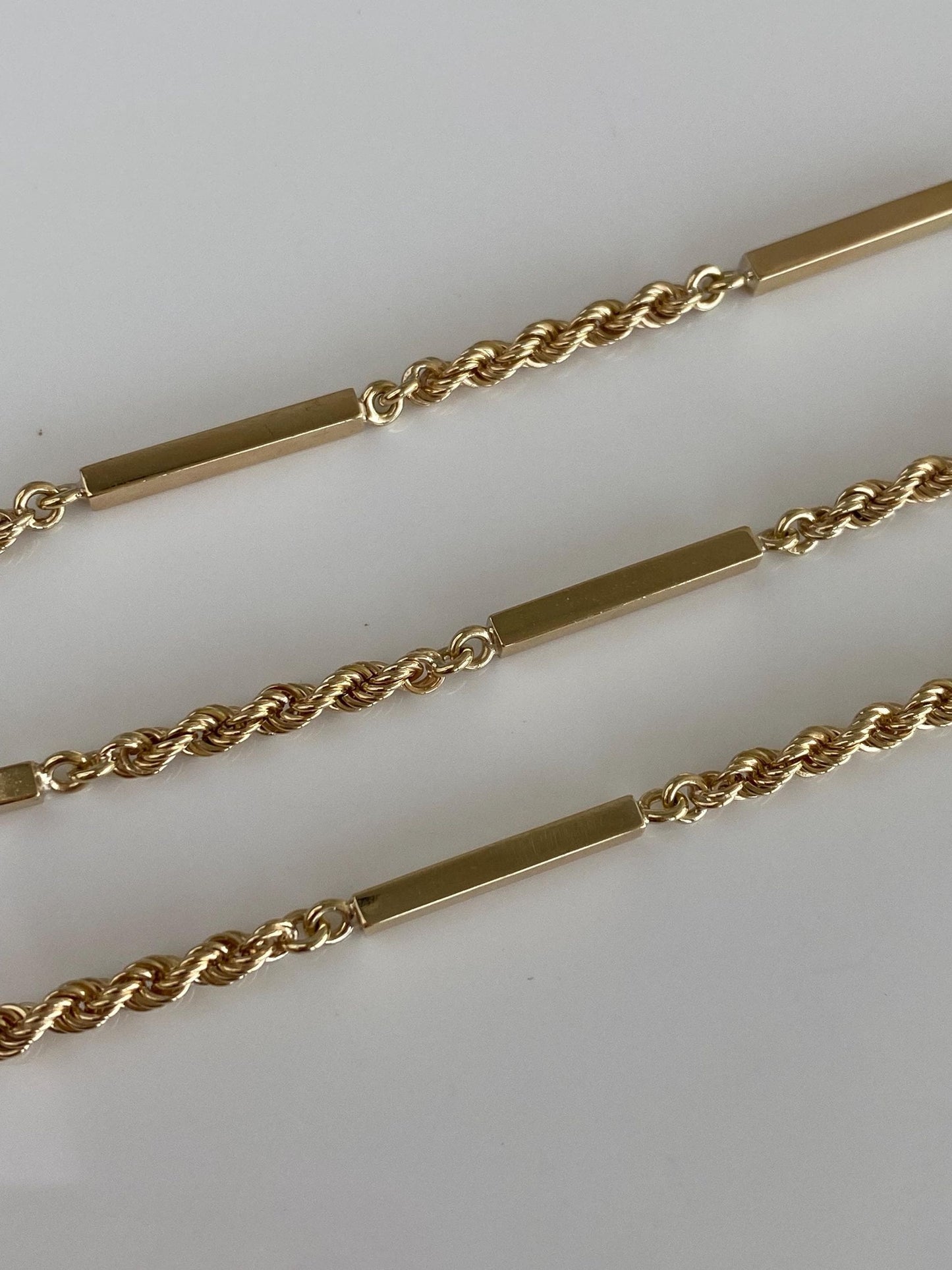 Vintage Solid 14k Yellow Gold Bar Link Rope Chain Necklace - 19.75 inches