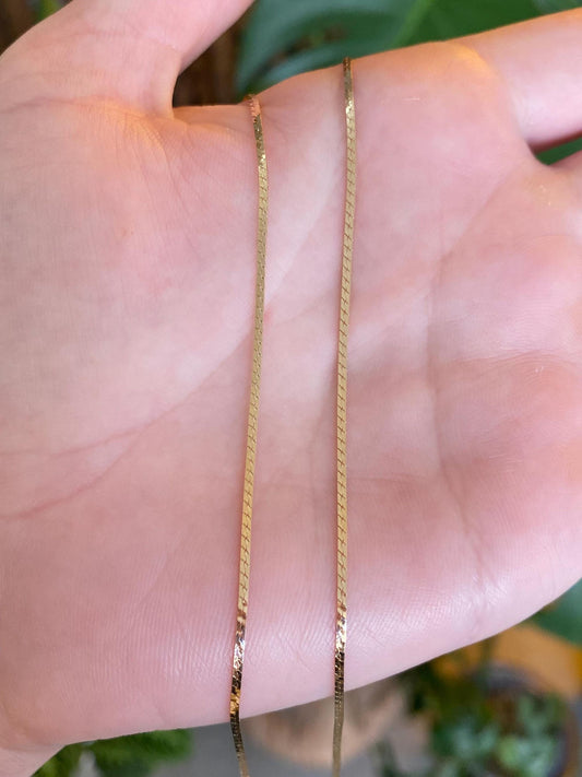 Vintage Solid 14k Yellow Gold Flat Chain Necklace - 16.25 inches