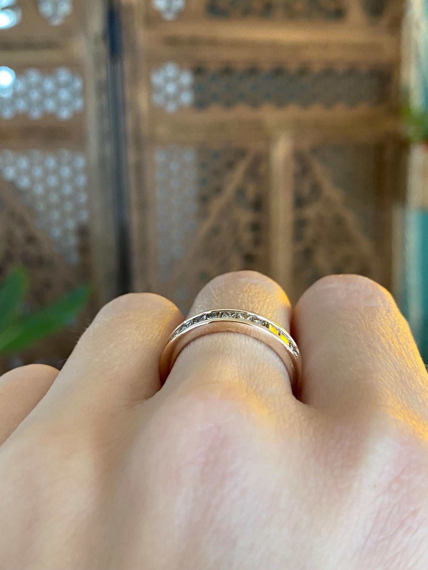 Vintage Solid 14k Rosey Gold Princess Cut Brown Diamond Ring Band - Size 7