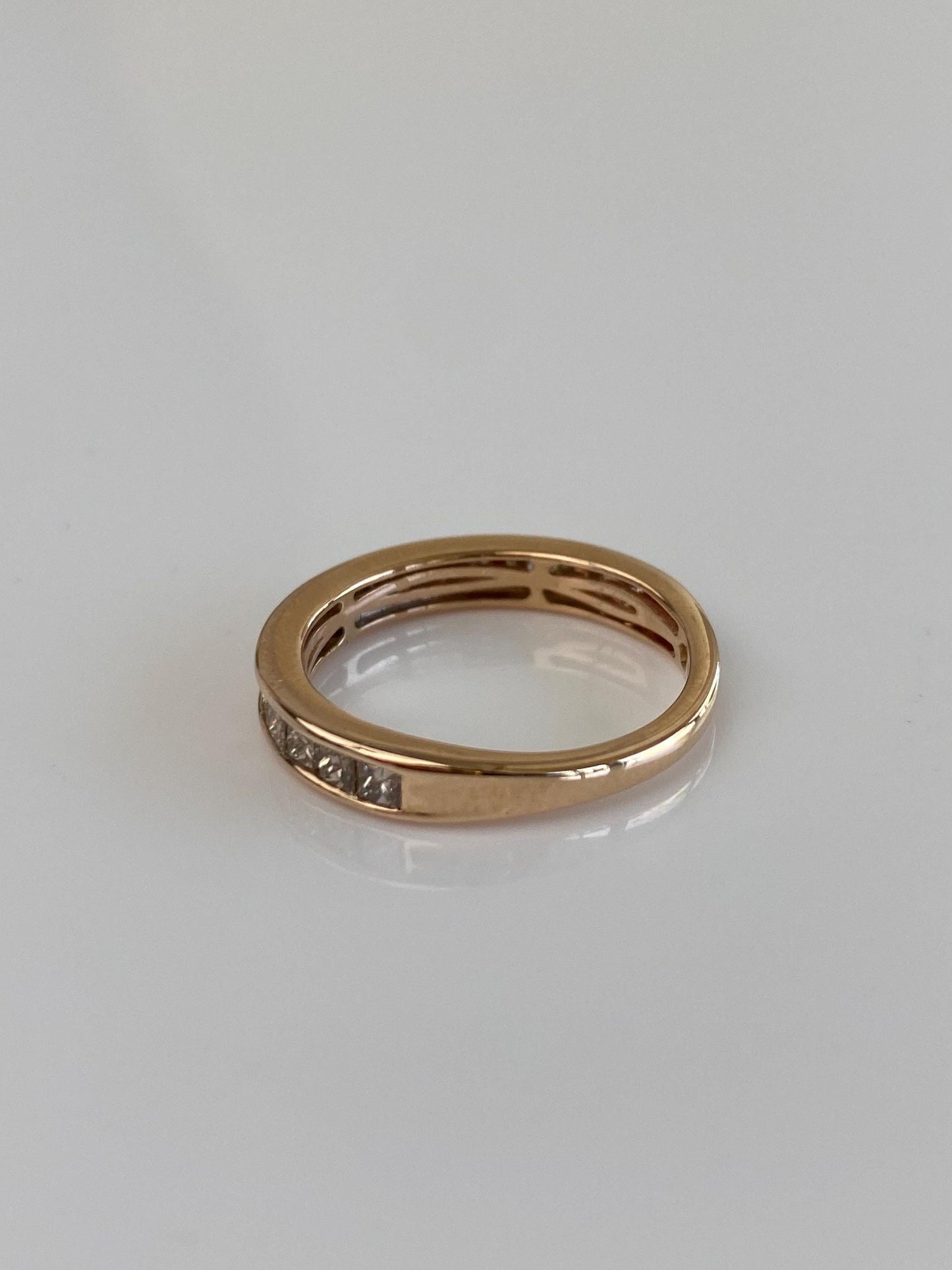 Vintage Solid 14k Rosey Gold Princess Cut Brown Diamond Ring Band - Size 7
