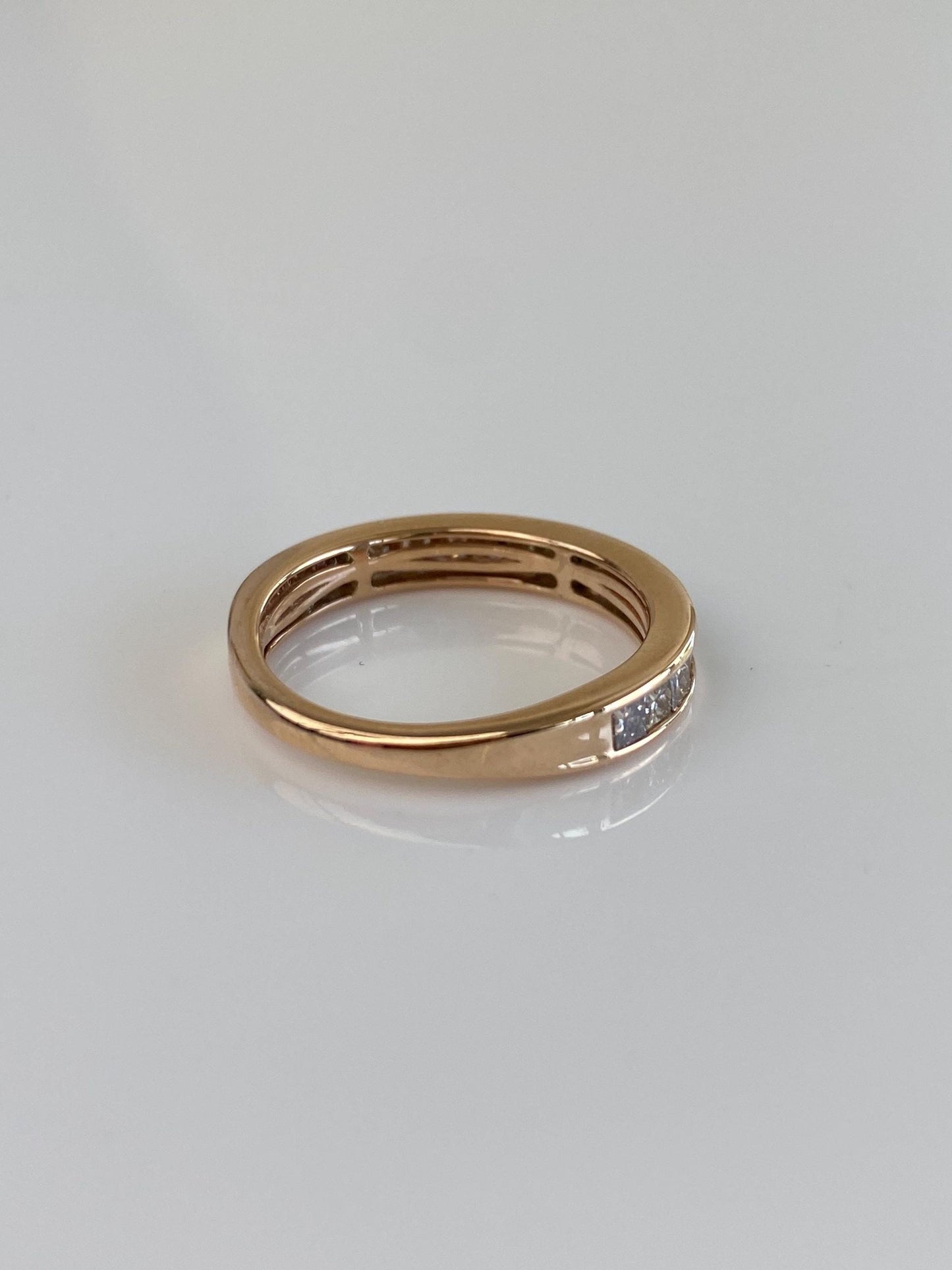 Vintage Solid 14k Rosey Gold Princess Cut Brown Diamond Ring Band - Size 7
