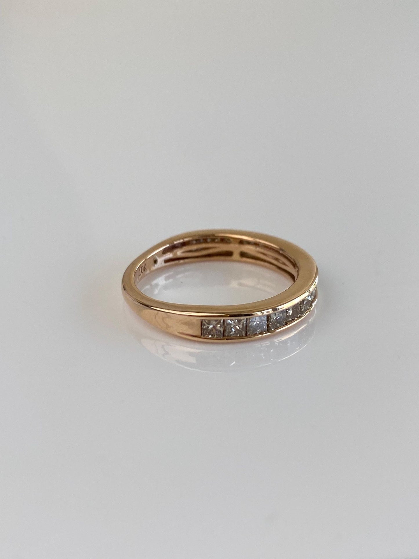 Vintage Solid 14k Rosey Gold Princess Cut Brown Diamond Ring Band - Size 7