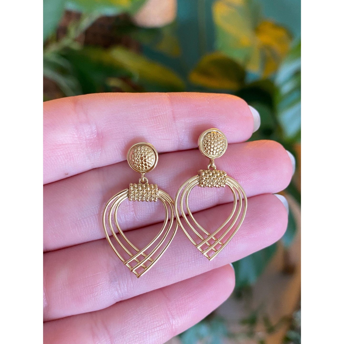 Vintage Solid 18k Yellow Gold Dangle Stud Earrings