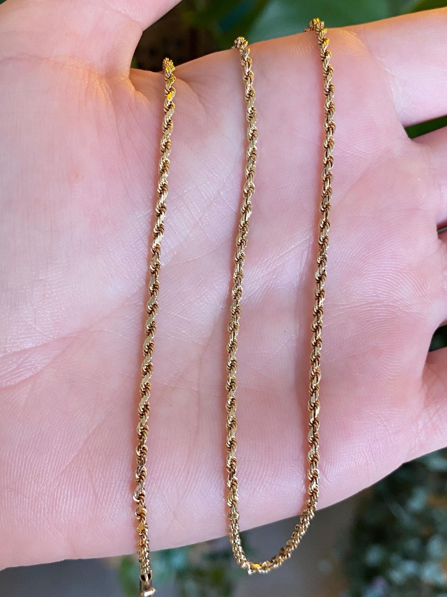 Vintage Solid 14k Yellow Gold Slim Rope Chain Necklace - 15.5 inches