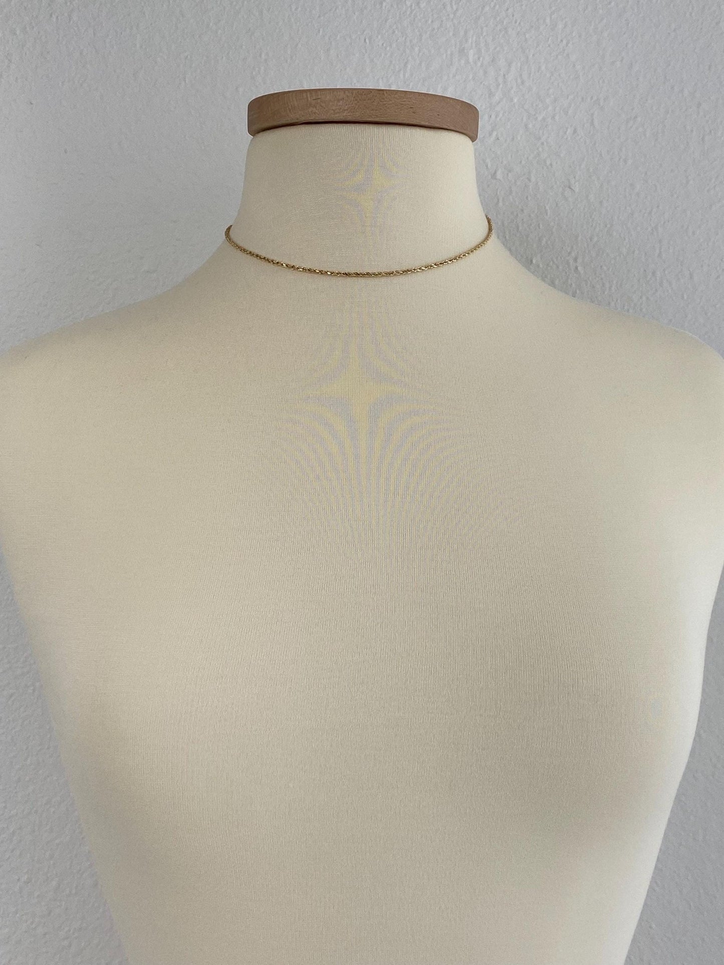 Vintage Solid 14k Yellow Gold Slim Rope Chain Necklace - 15.5 inches