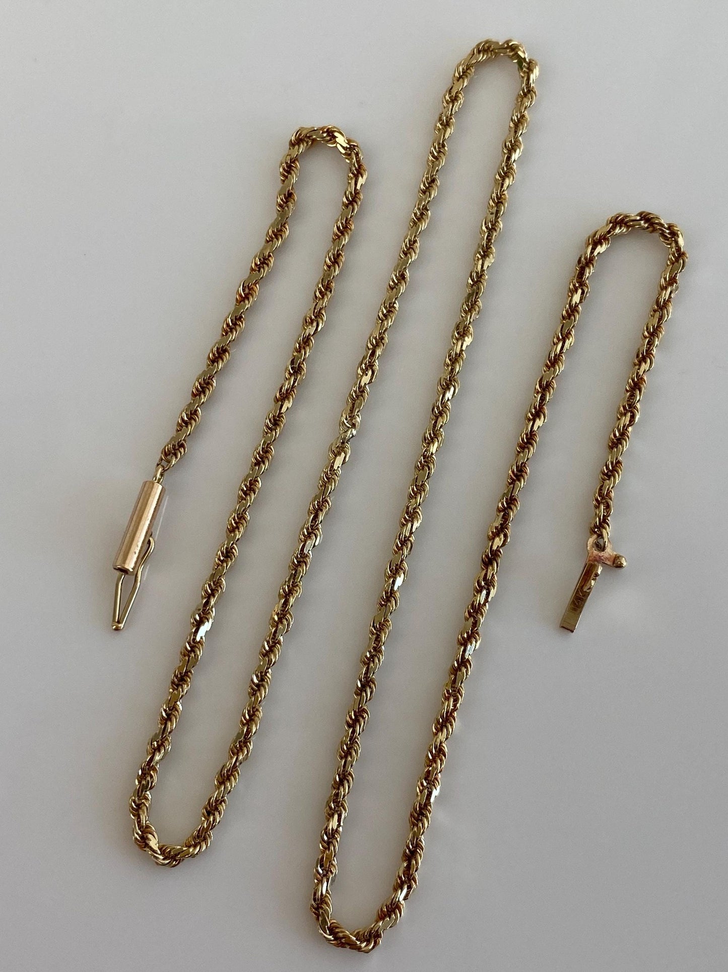 Vintage Solid 14k Yellow Gold Slim Rope Chain Necklace - 15.5 inches