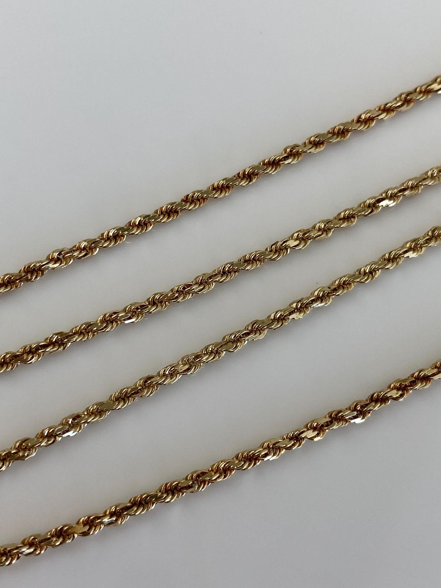 Vintage Solid 14k Yellow Gold Slim Rope Chain Necklace - 15.5 inches