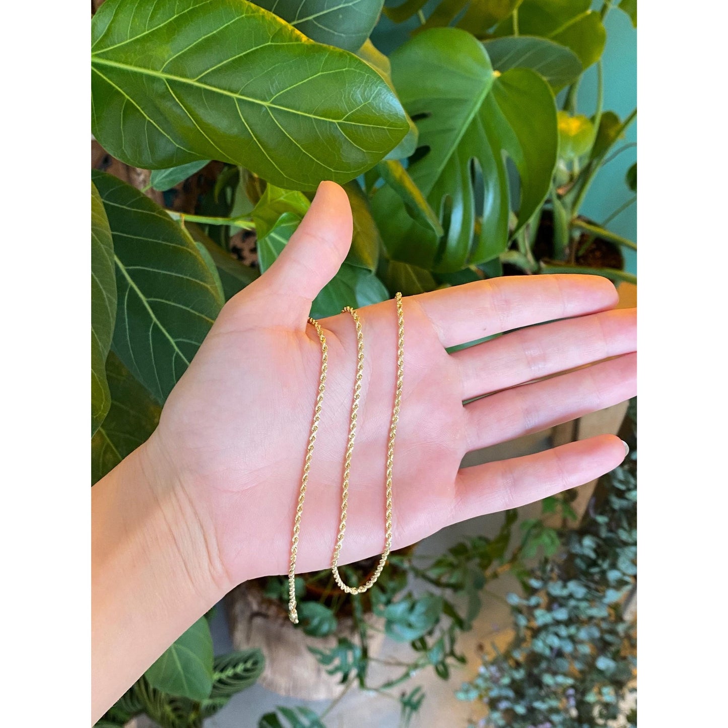 Vintage Solid 14k Yellow Gold Slim Diamond Cut Rope Chain Necklace - 19.75 inches