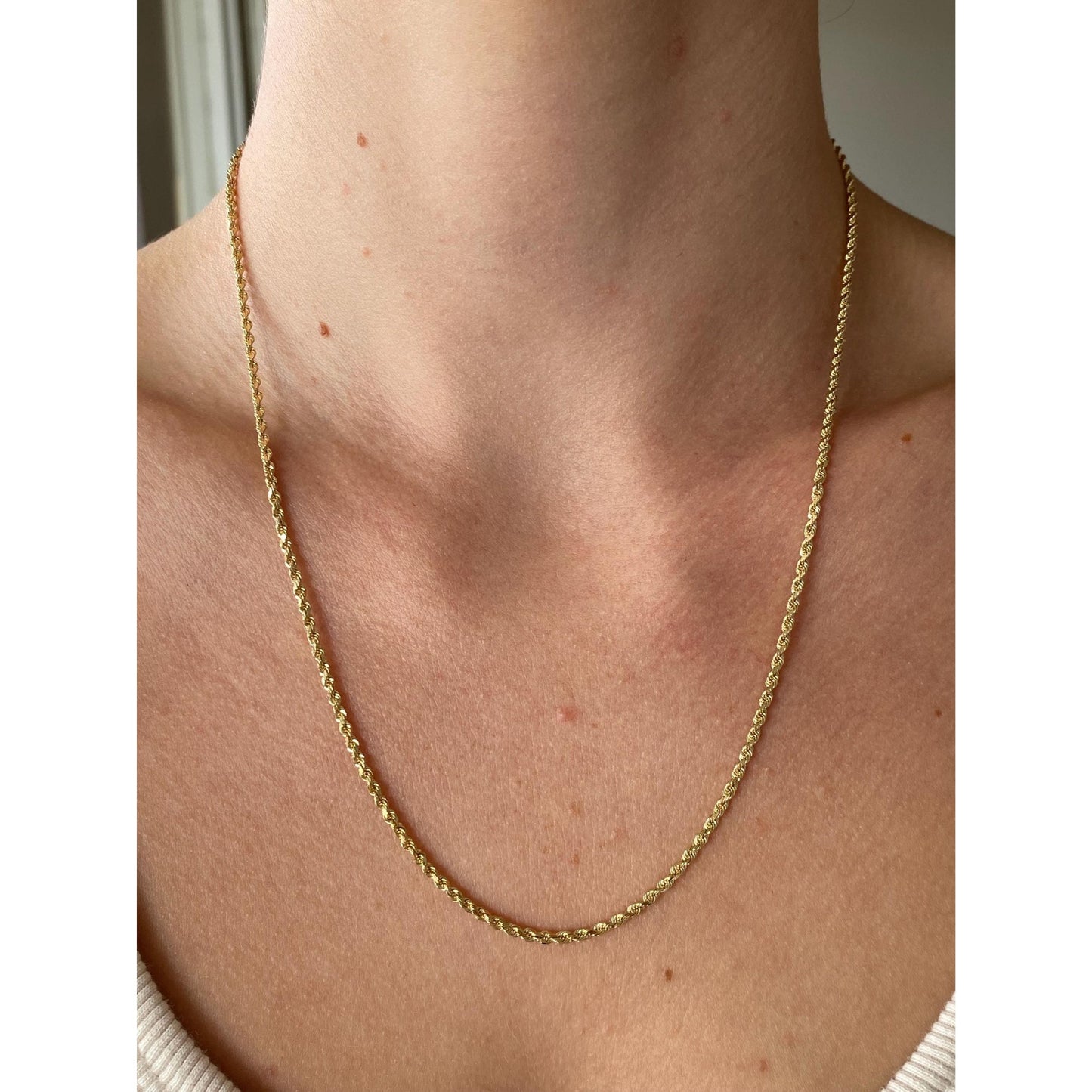 Vintage Solid 14k Yellow Gold Slim Diamond Cut Rope Chain Necklace - 19.75 inches