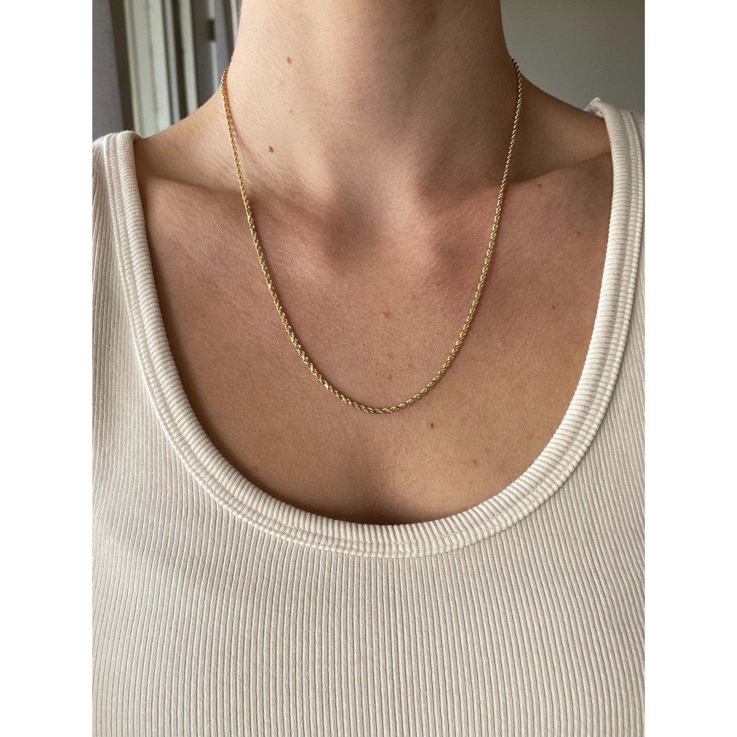 Vintage Solid 14k Yellow Gold Slim Diamond Cut Rope Chain Necklace - 19.75 inches