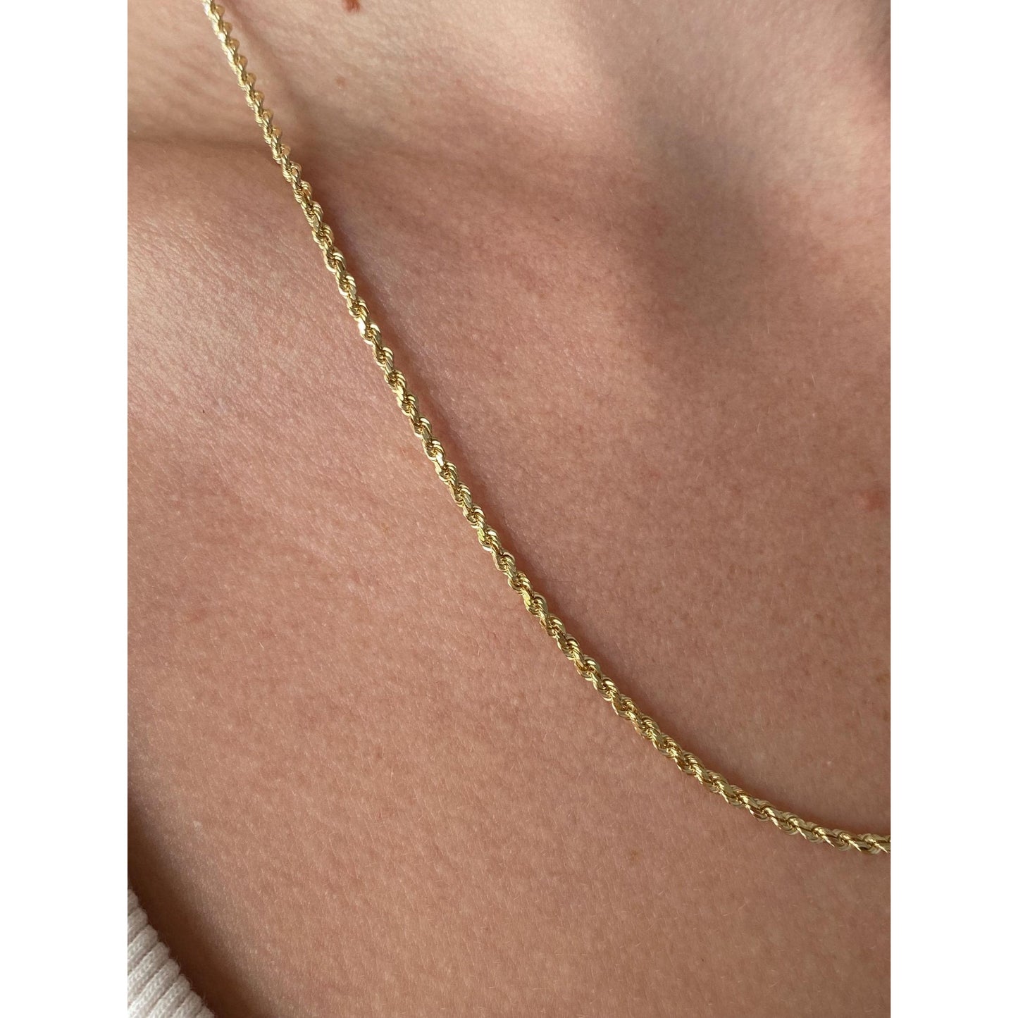 Vintage Solid 14k Yellow Gold Slim Diamond Cut Rope Chain Necklace - 19.75 inches