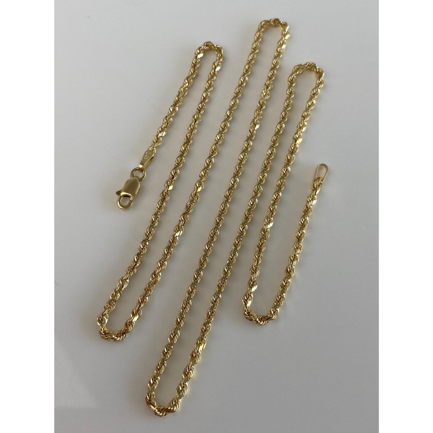 Vintage Solid 14k Yellow Gold Slim Diamond Cut Rope Chain Necklace - 19.75 inches