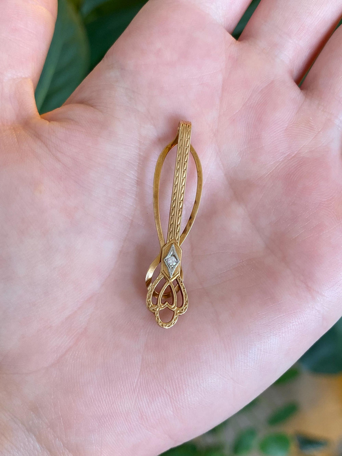 Vintage Solid 14k White & Yellow Gold Diamond Designed Money Clip