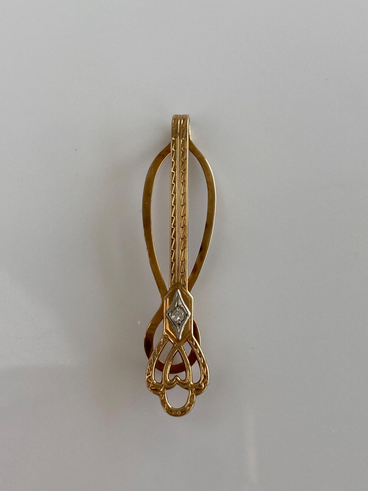 Vintage Solid 14k White & Yellow Gold Diamond Designed Money Clip