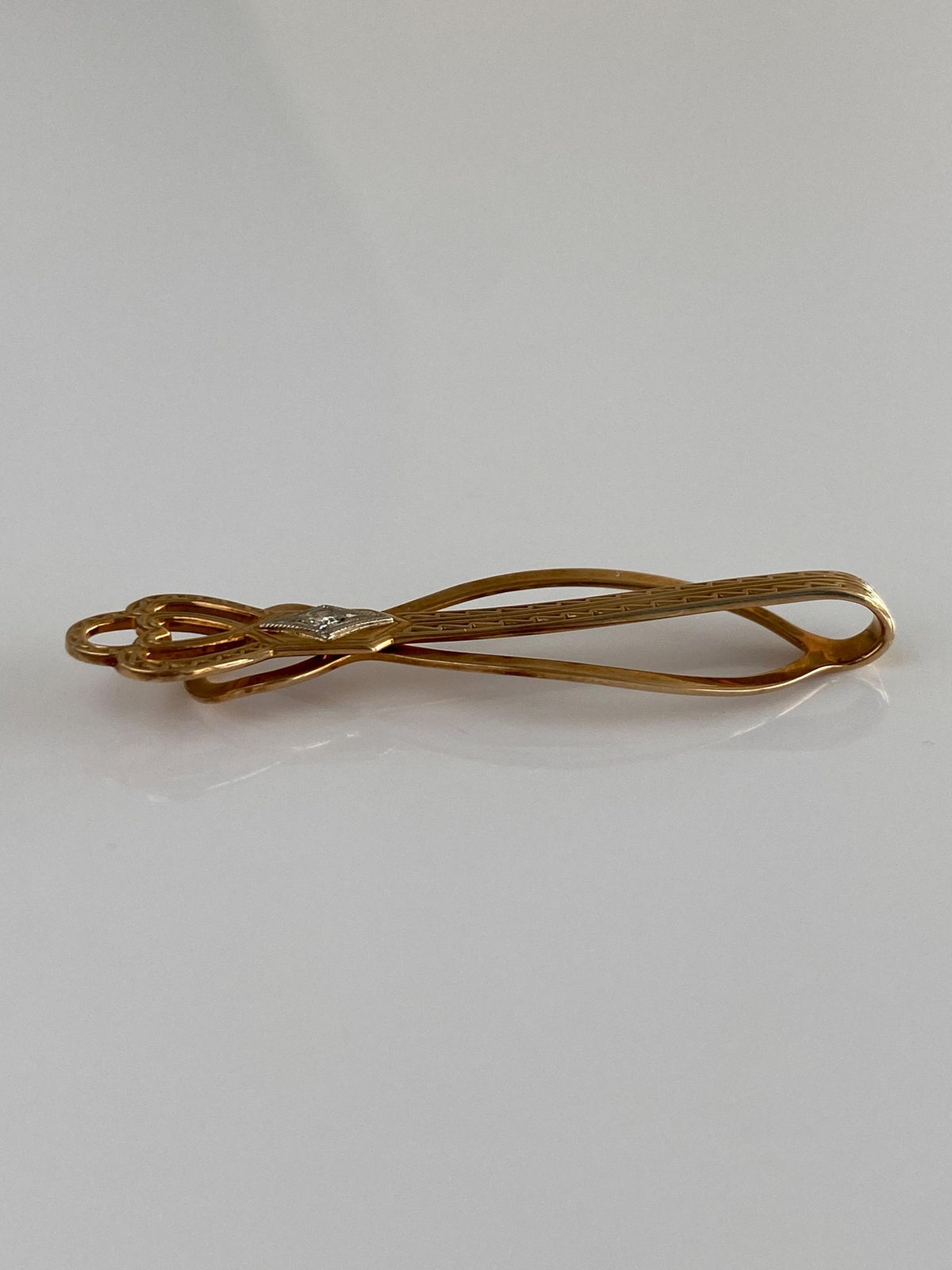 Vintage Solid 14k White & Yellow Gold Diamond Designed Money Clip