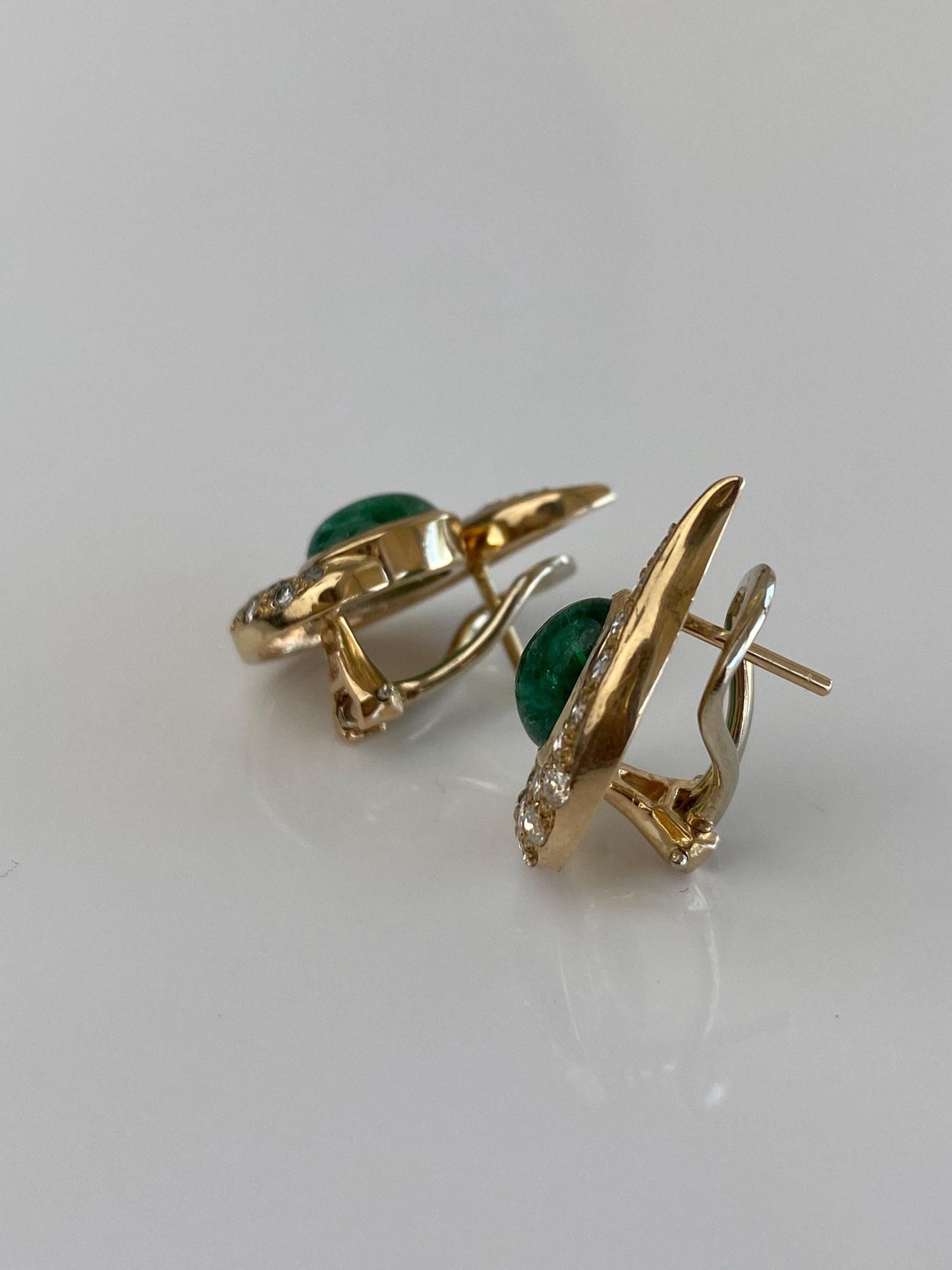 Vintage Solid 14k Yellow Gold Diamond Emerald Drop Earrings