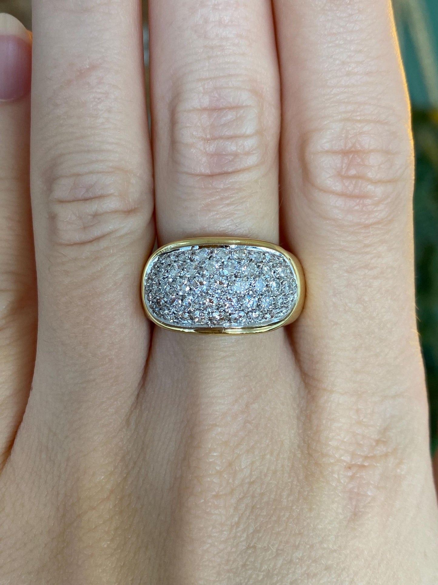 Vintage Solid 18k White & Yellow Gold Diamond Pave Wide Tapered Ring Band - Size 8