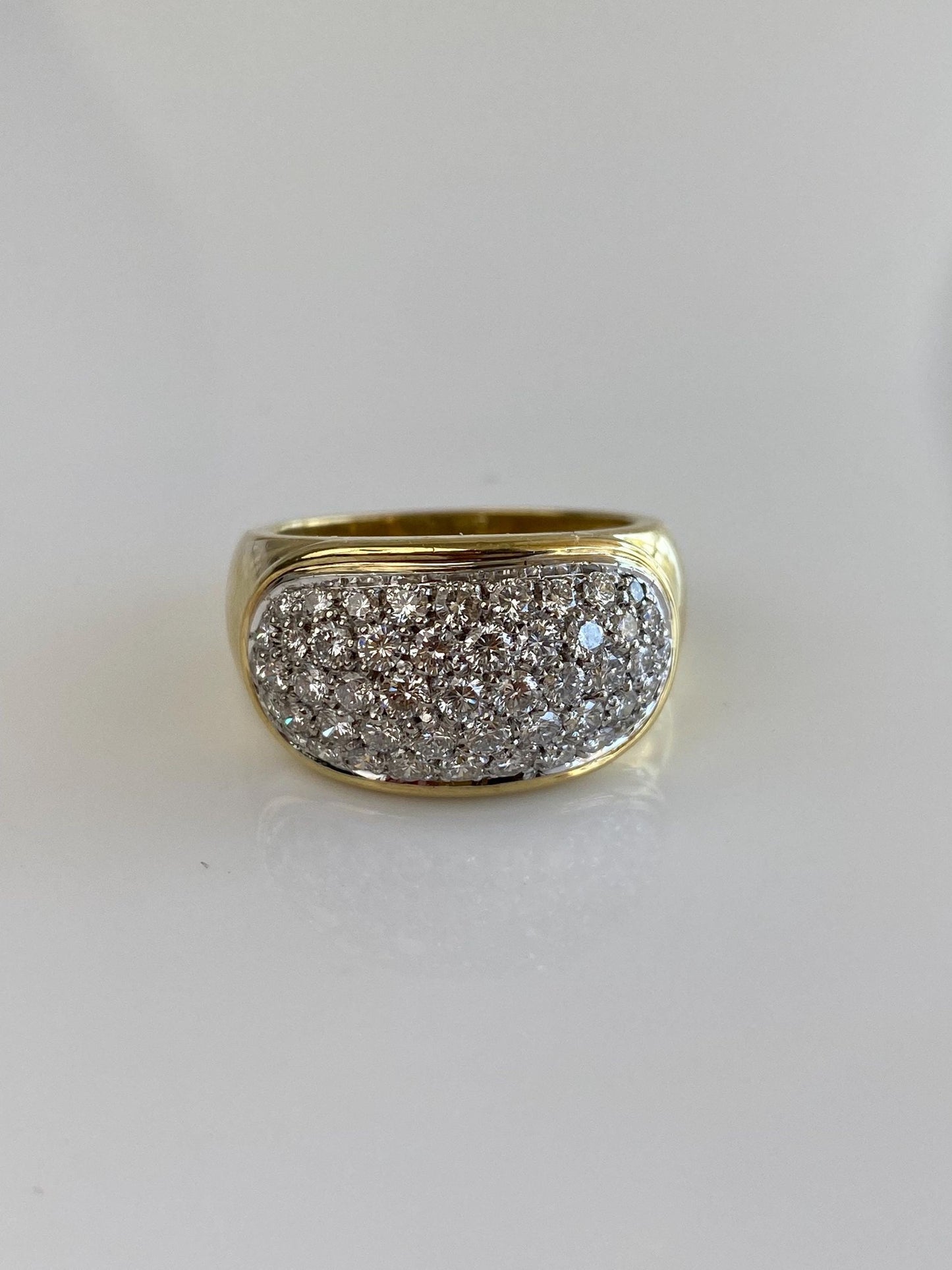 Vintage Solid 18k White & Yellow Gold Diamond Pave Wide Tapered Ring Band - Size 8