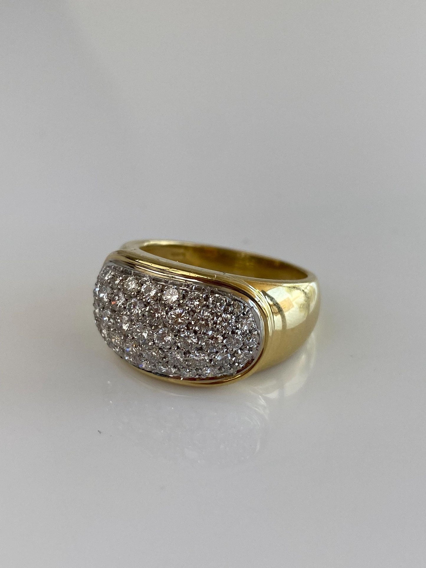 Vintage Solid 18k White & Yellow Gold Diamond Pave Wide Tapered Ring Band - Size 8