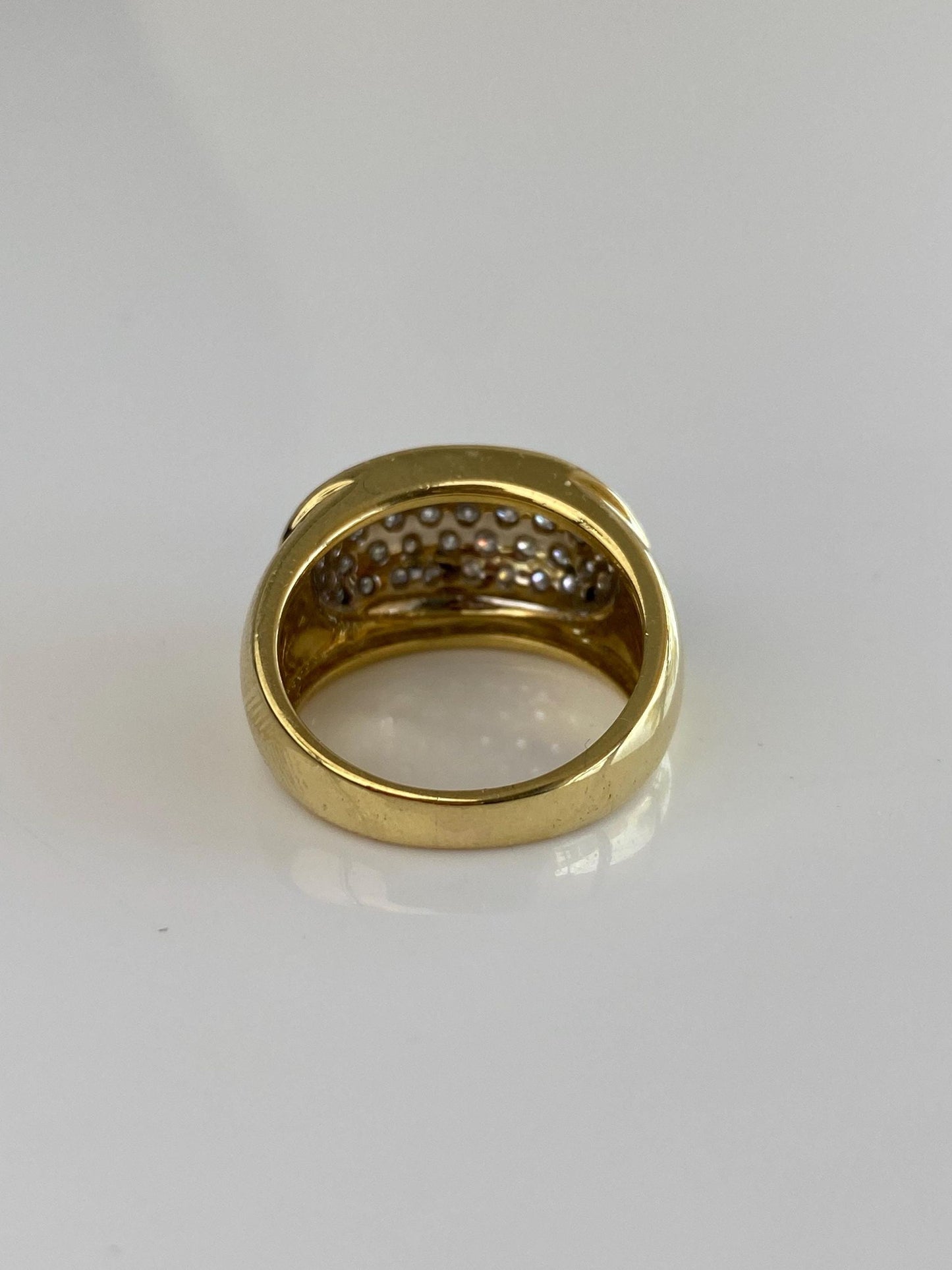 Vintage Solid 18k White & Yellow Gold Diamond Pave Wide Tapered Ring Band - Size 8