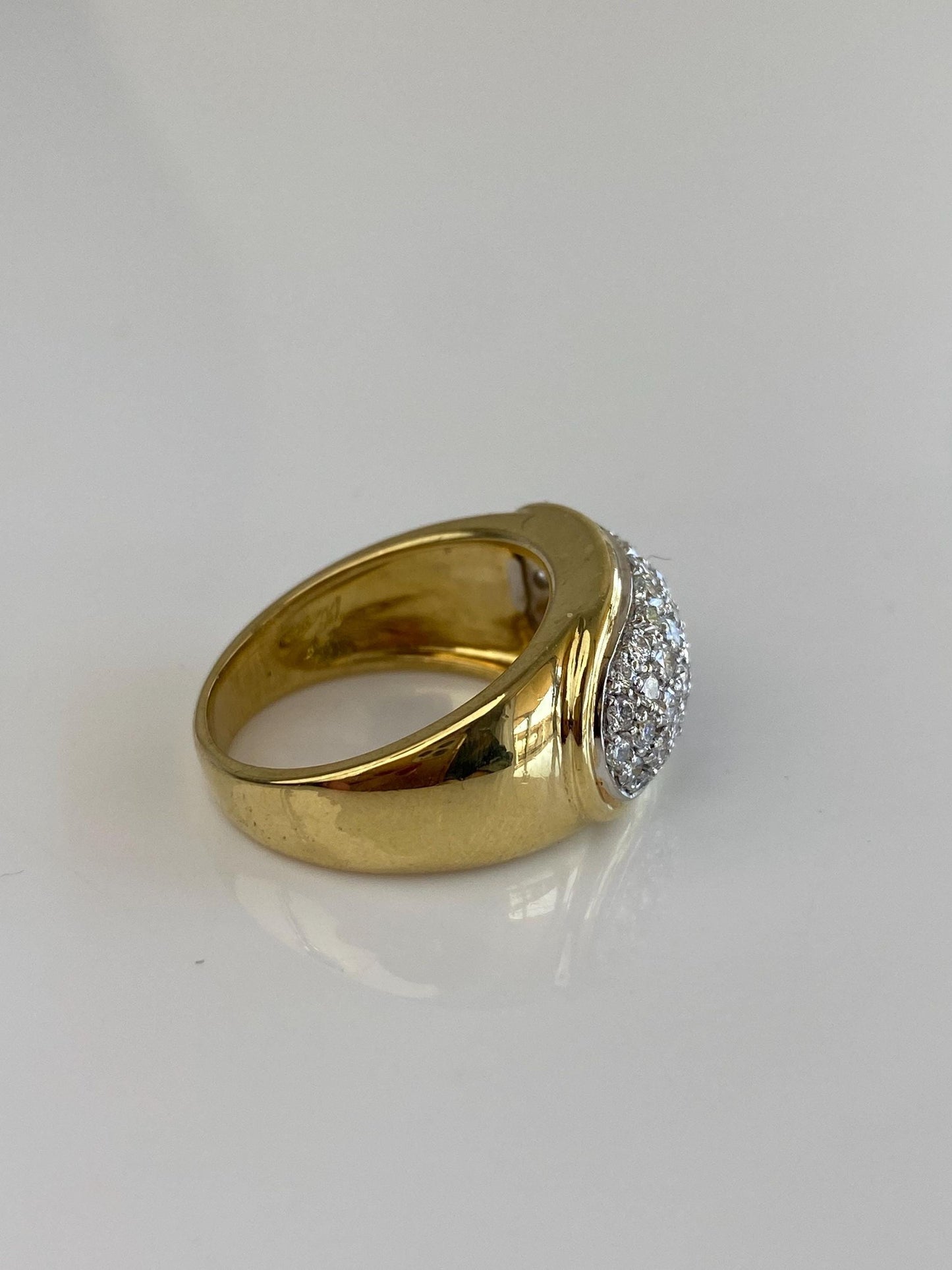 Vintage Solid 18k White & Yellow Gold Diamond Pave Wide Tapered Ring Band - Size 8