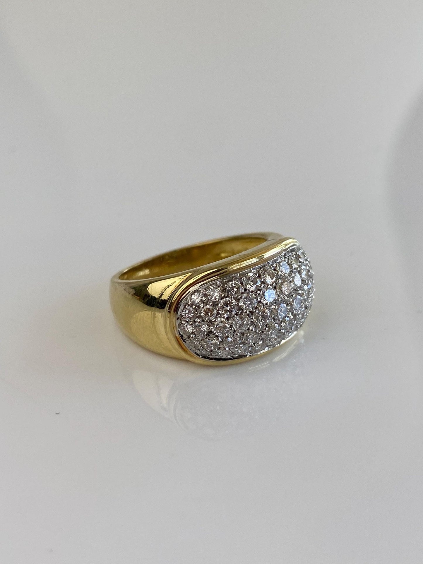 Vintage Solid 18k White & Yellow Gold Diamond Pave Wide Tapered Ring Band - Size 8