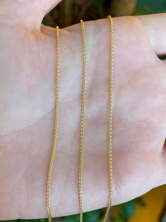 Vintage Solid 14k Yellow Gold Slim Wheat Chain Necklace - 20 inches