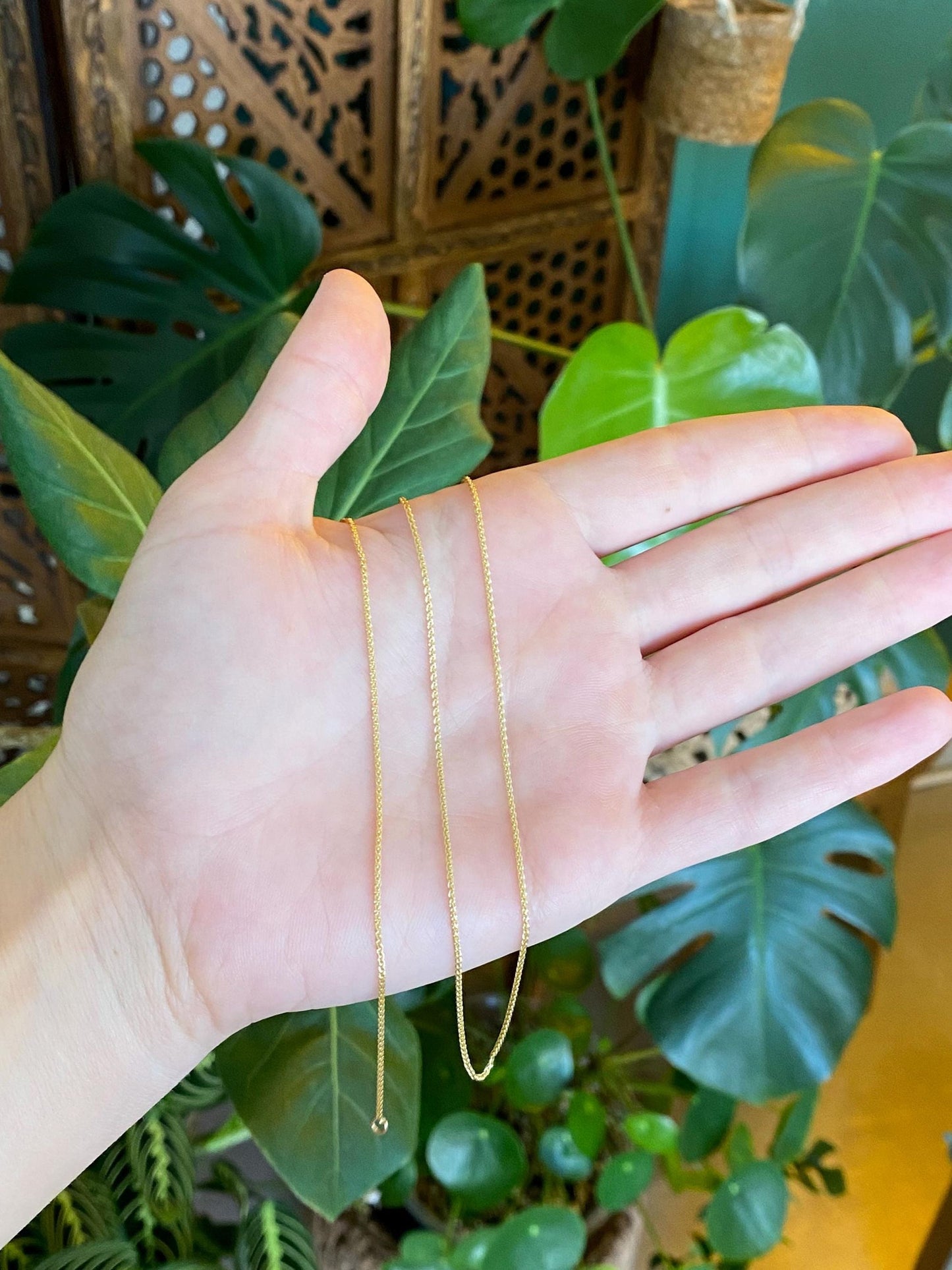 Vintage Solid 14k Yellow Gold Slim Wheat Chain Necklace - 20 inches