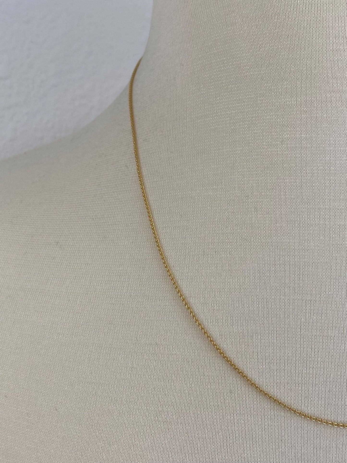 Vintage Solid 14k Yellow Gold Slim Wheat Chain Necklace - 20 inches